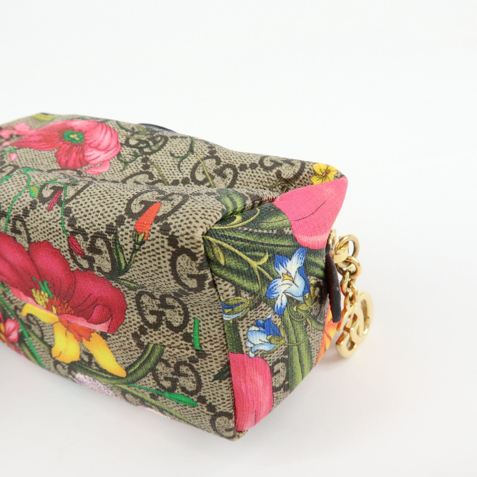 GUCCI GG Marmont Flora GG Supreme Cosmetic Pouch Beige Red 548394
