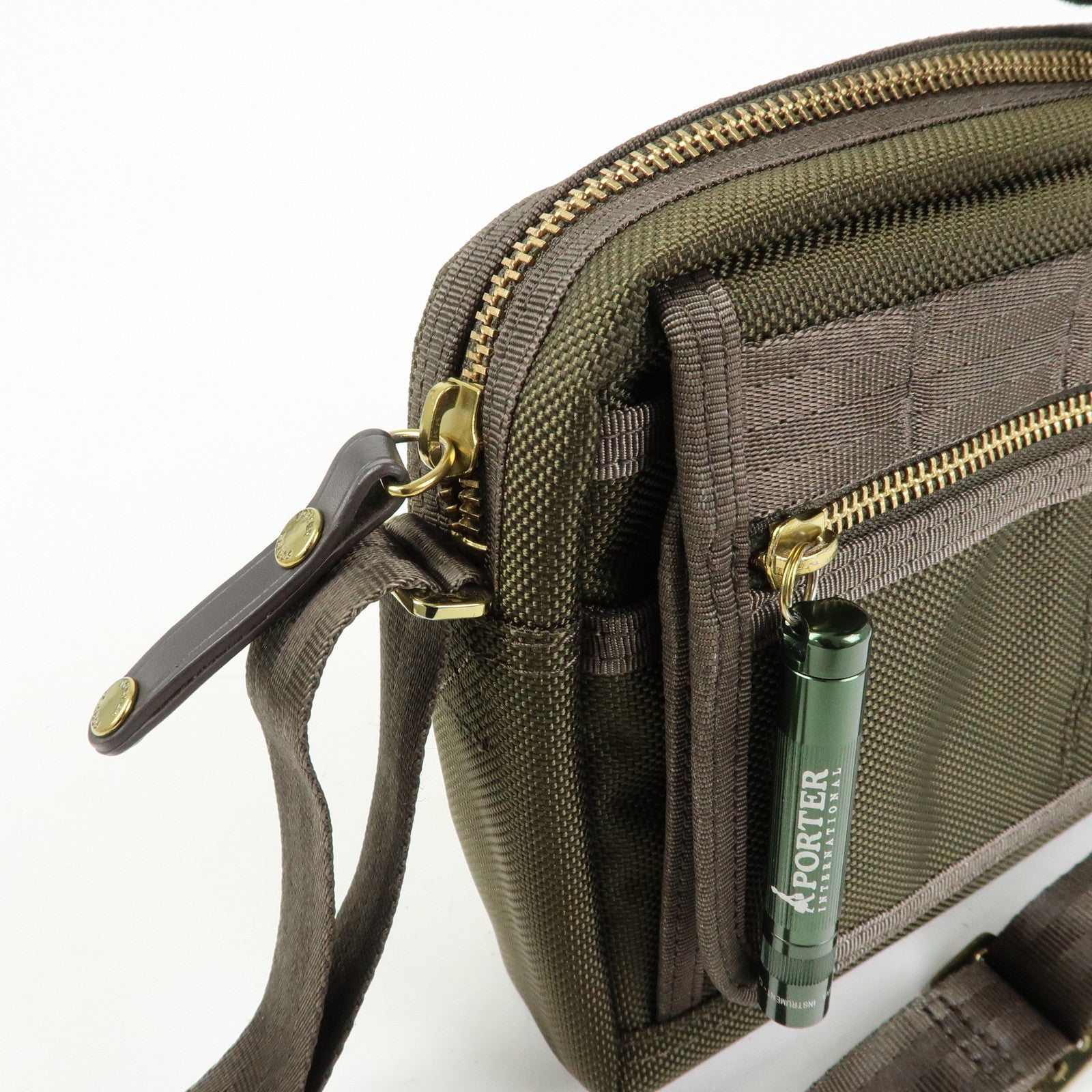 PORTER INTERNATIONAL Nylon Leather Shoulder Bag Crossbody Bag Khaki
