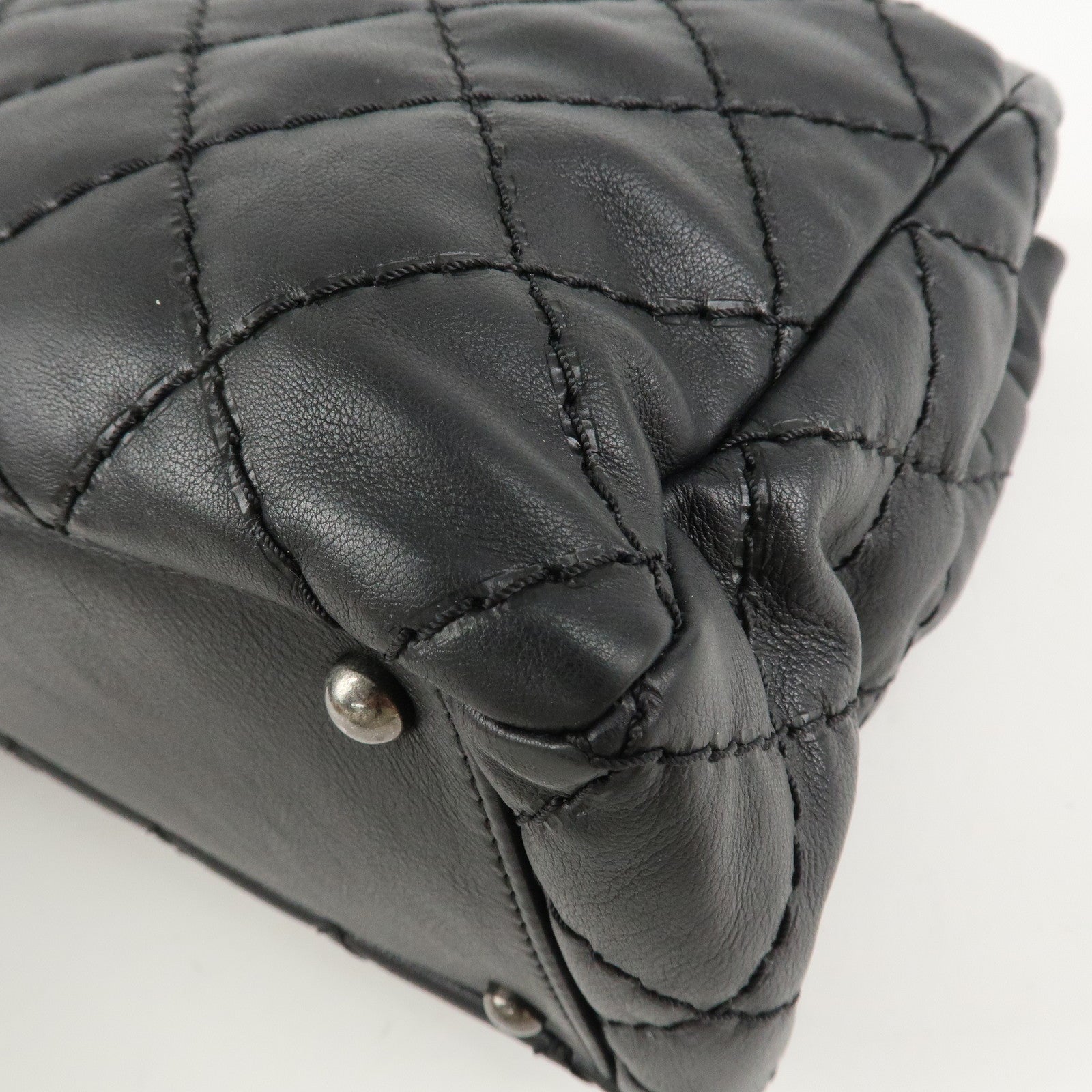 CHANEL COCO Mark Wild Stich Leather Chain Shoulder Bag Black Used