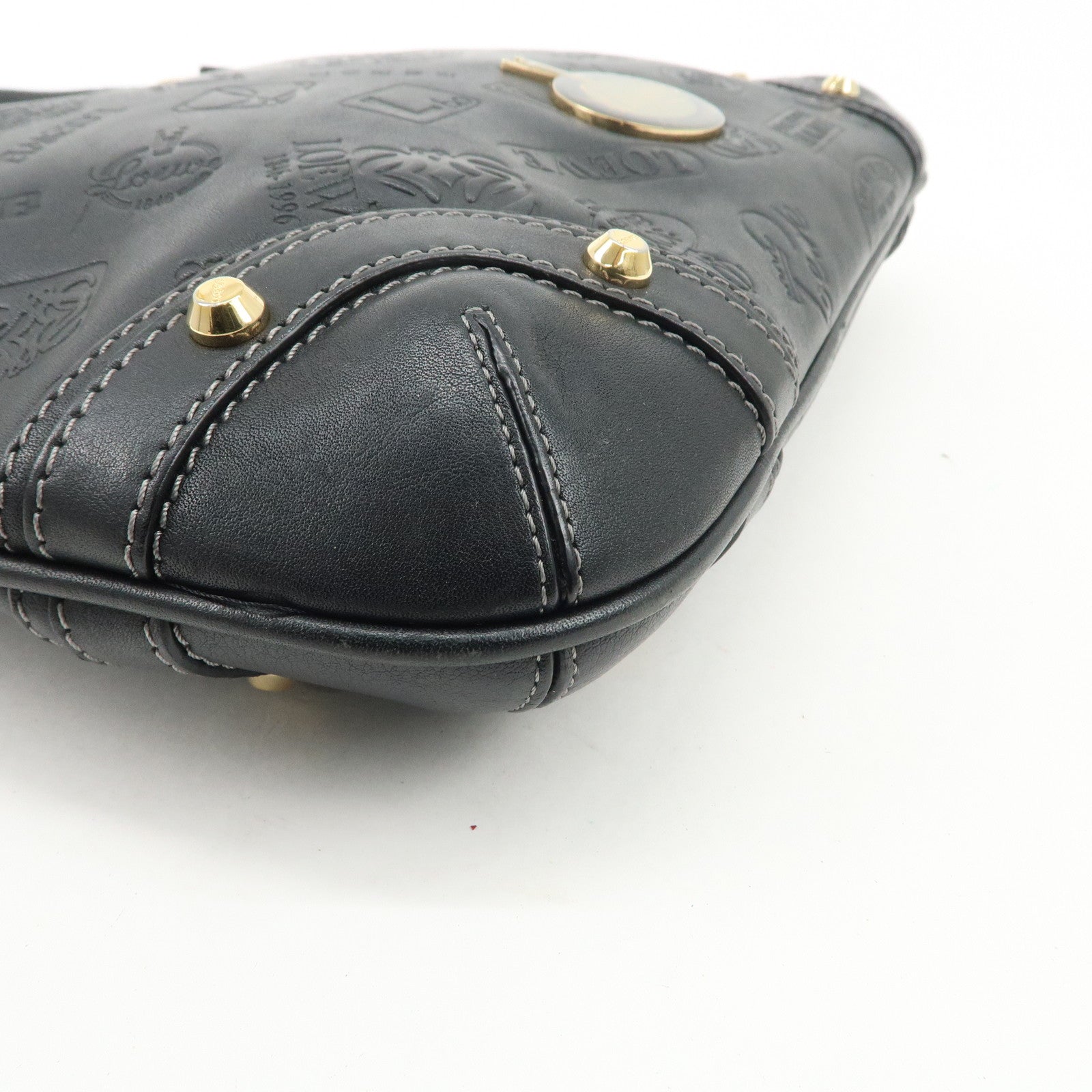 LOEWE 160th Anniversary Leather Shoulder Bag Hand Bag Black Gold