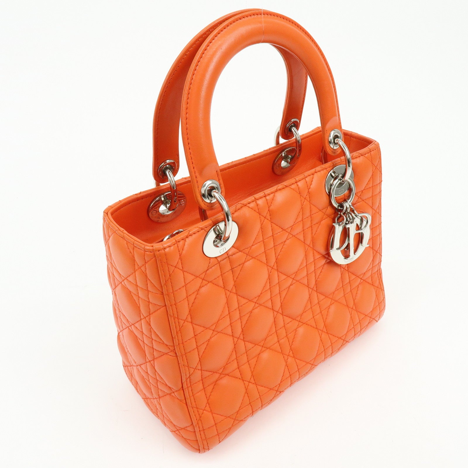 Christian Dior Lady Dior Cannage 2Way Hand Bag Shoulder Bag Orange