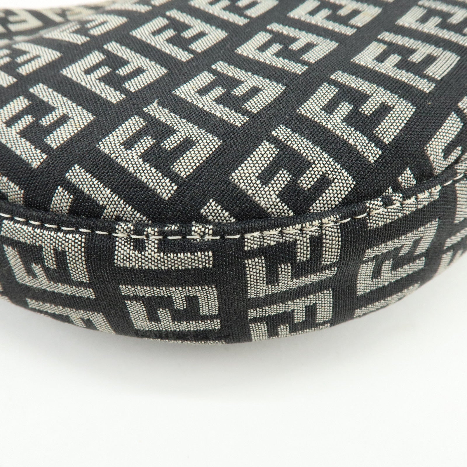 FENDI Zucchino Canvas Leather Shoulder Bag Black Pink 8BR020