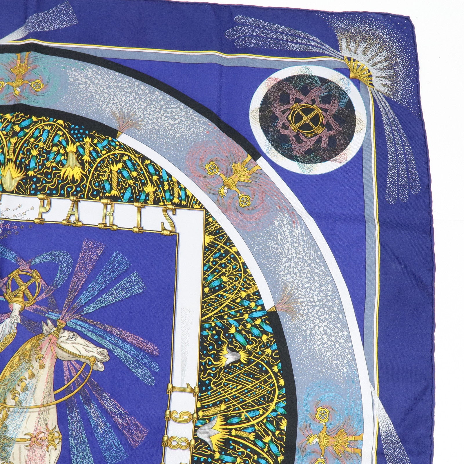 HERMES Carre 90 Silk 100% Scarf FEUX D’ARTIFICE Blue