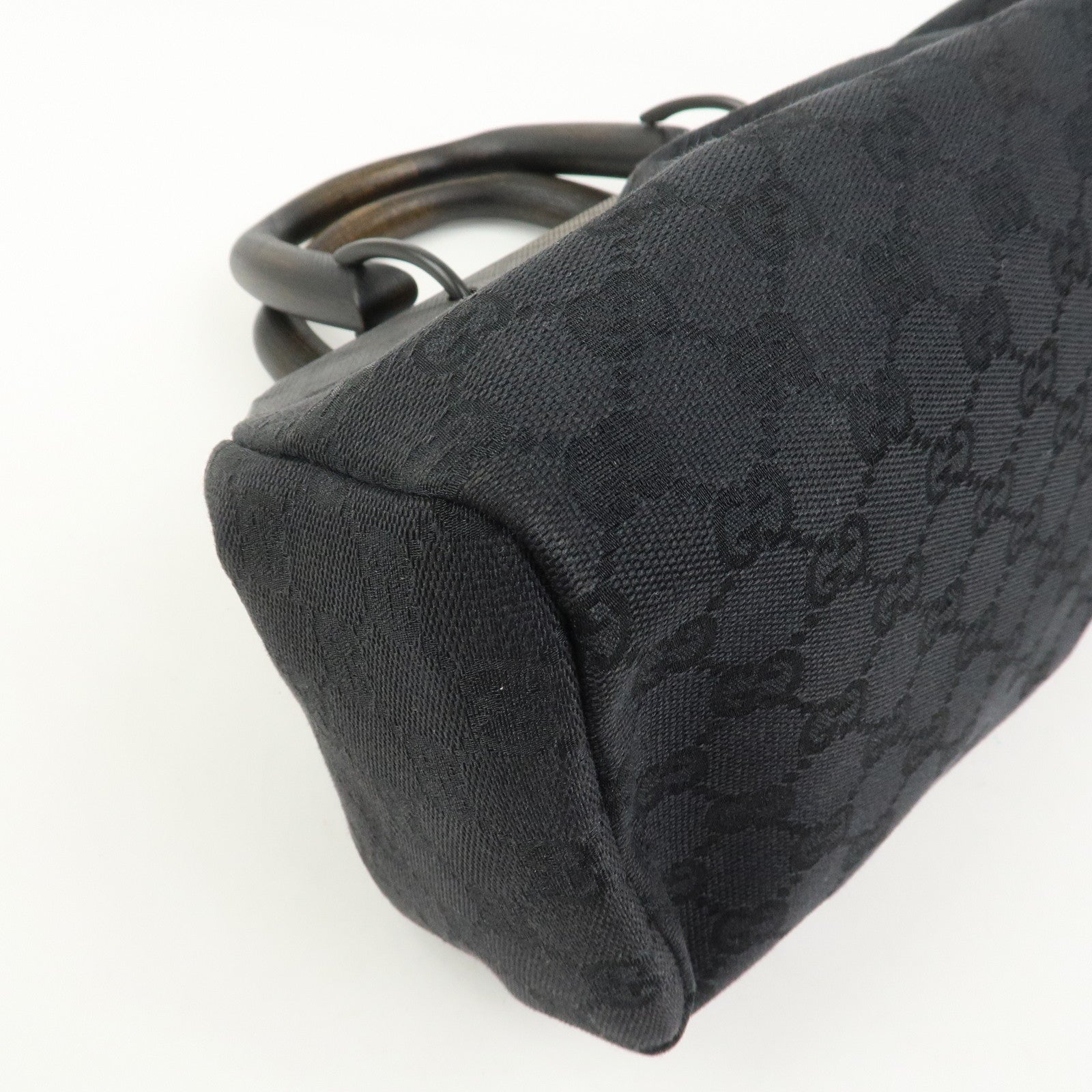 GUCCI GG Monogram Canvas Wood Handle Hand Bag Black 112683