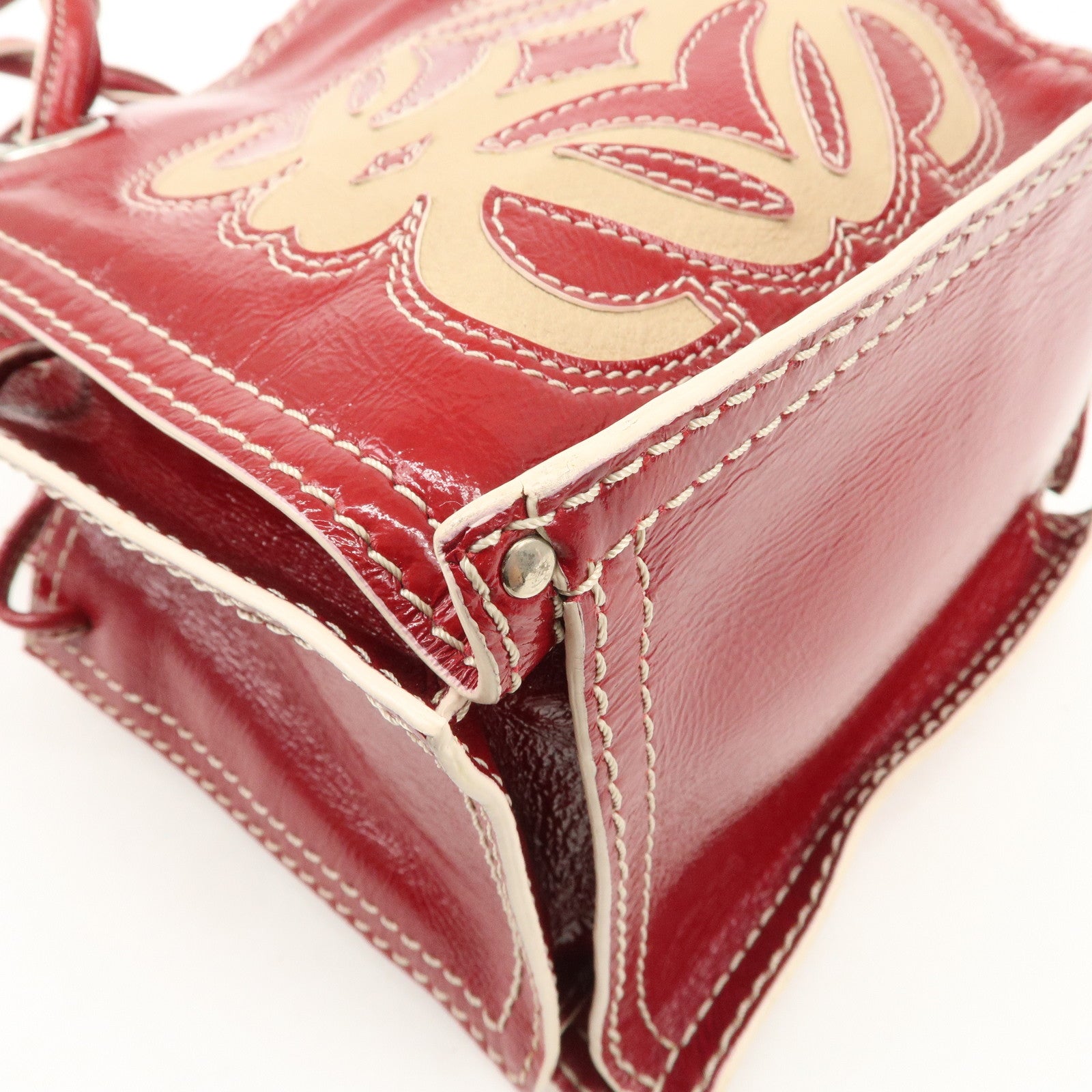 LOEWE Anagram Leather Hand Bag Shoulder Bag Red Used