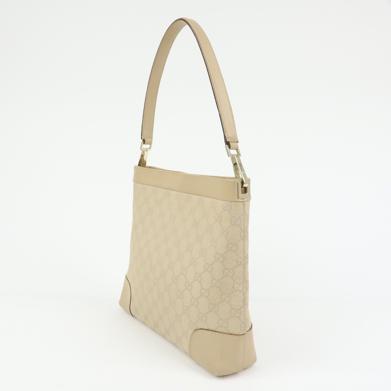 GUCCI GG Canvas Leather Shoulder Bag Hand Bag Beige 33900