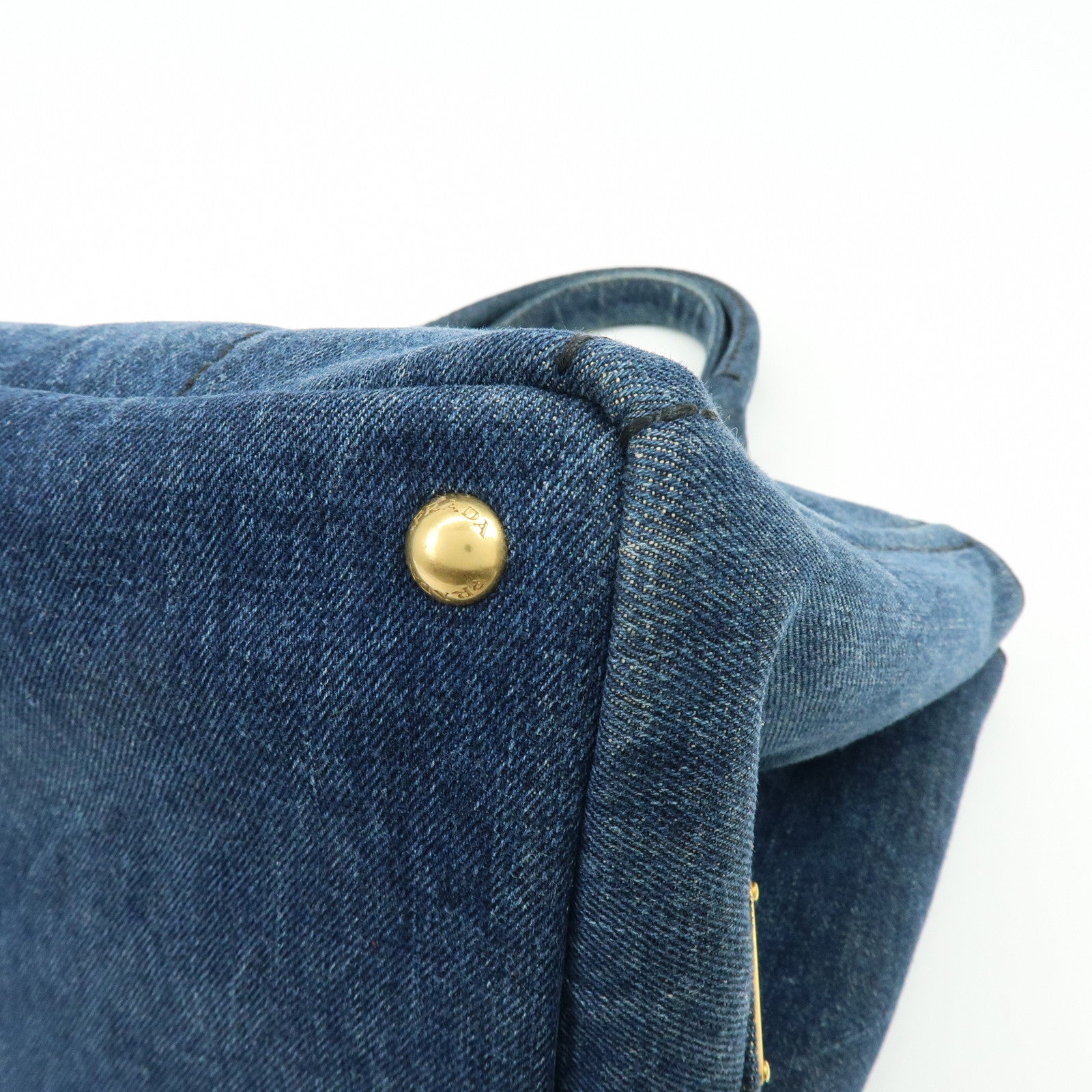 PRADA Canapa Tringle Logo Canvas Denim Tote Hand Bag Blue B1877B