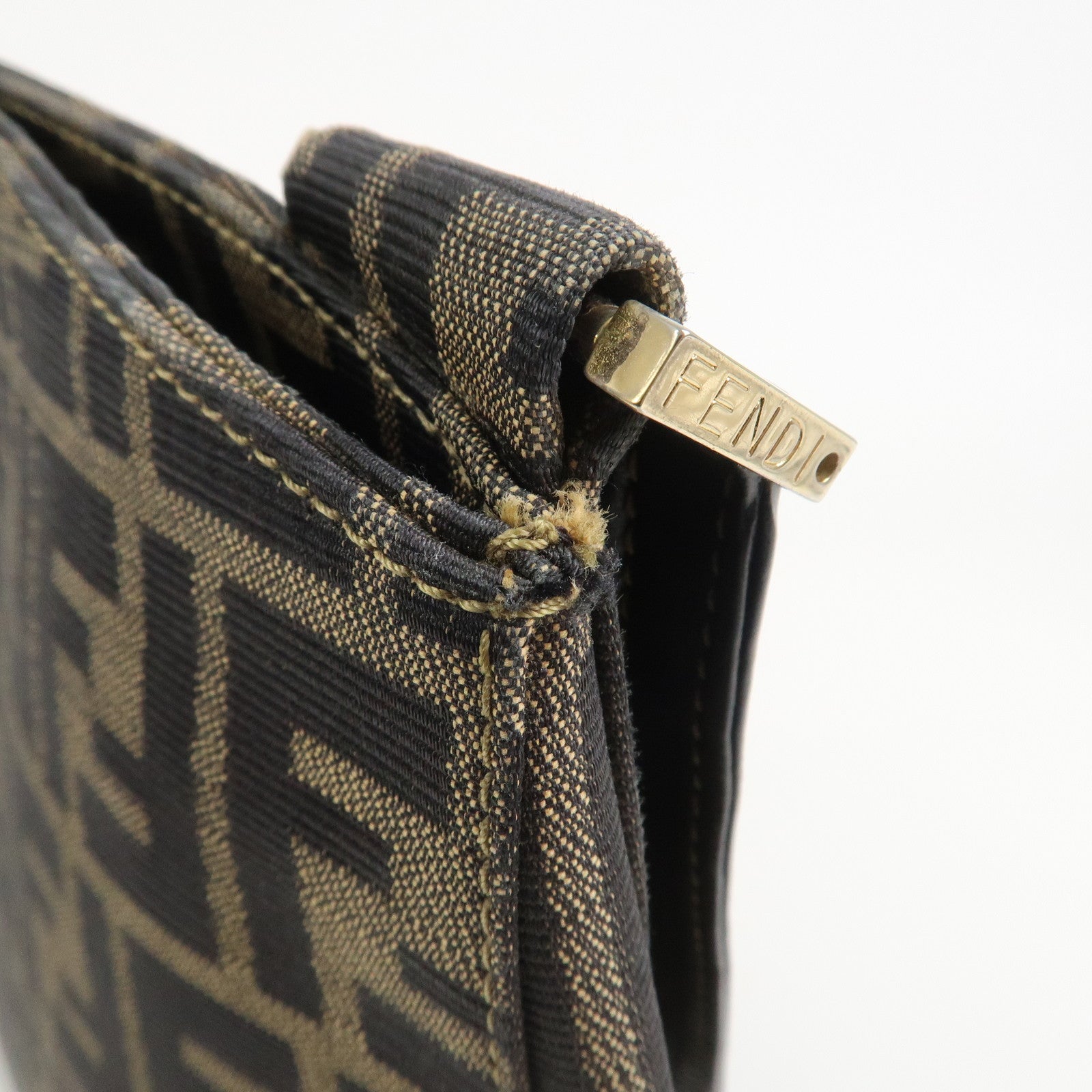 FENDI Zucca Canvas Leather Shoulder Bag Hand Bag Brown Black