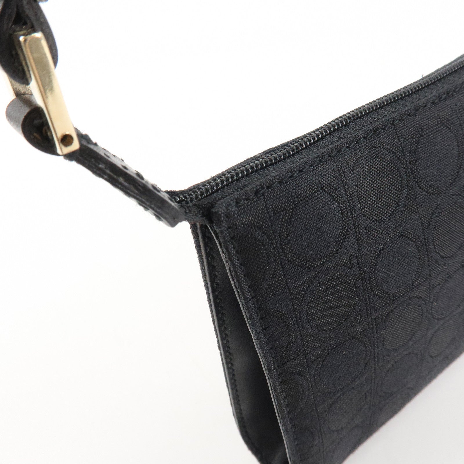 Ferragamo Ganchini Canvas Leather Shoulder Bag Hand Bag Black Used