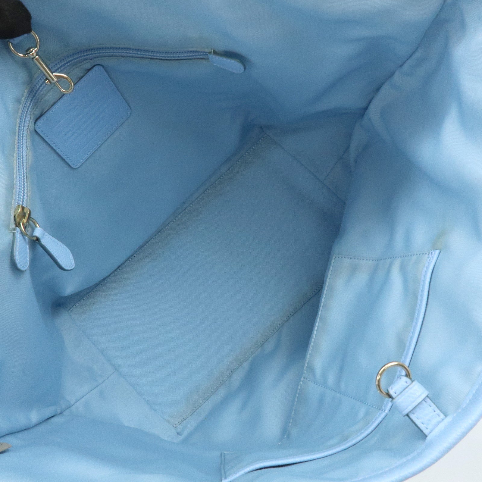 COACH Leather Tote Bag Shoulder Bag Light Blue