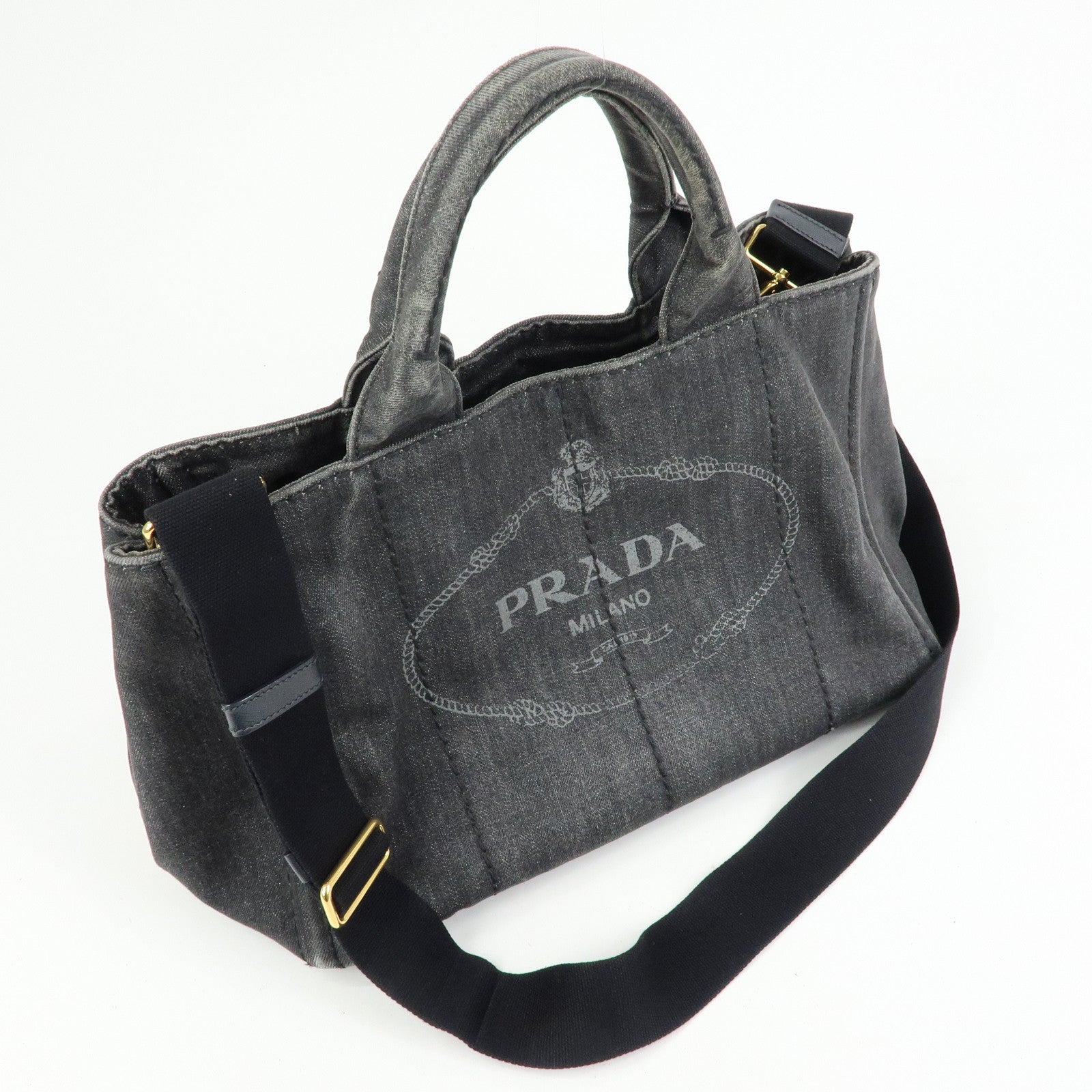 PRADA Triangle Logo Canapa Denim 2Way Bag Shoulder Bag Black 2642B