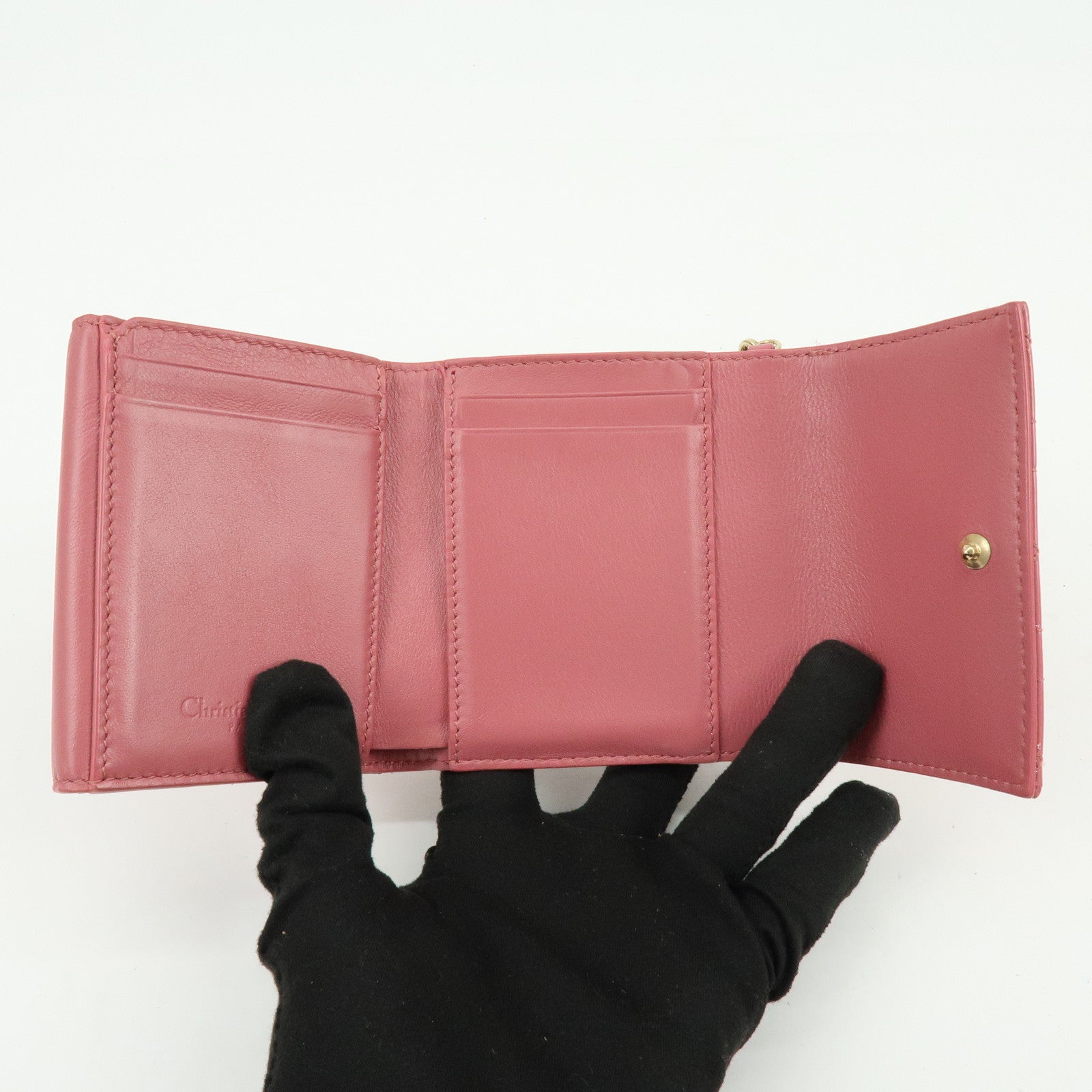 Christian Dior Canage Patent Leather Compact Wallet Pink