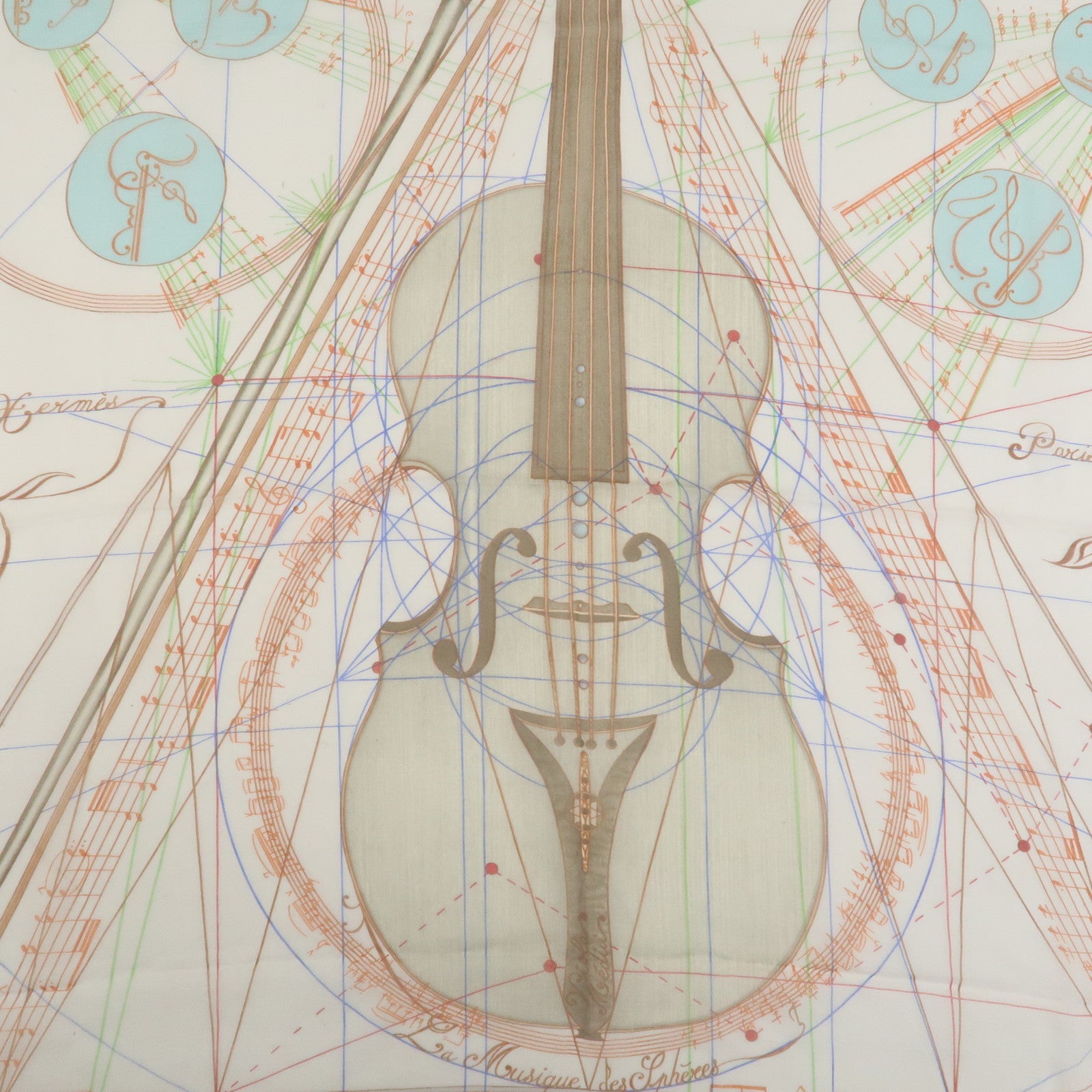 HERMES Carre 90 Silk 100% La Musique des Spheres Scarf Ivory