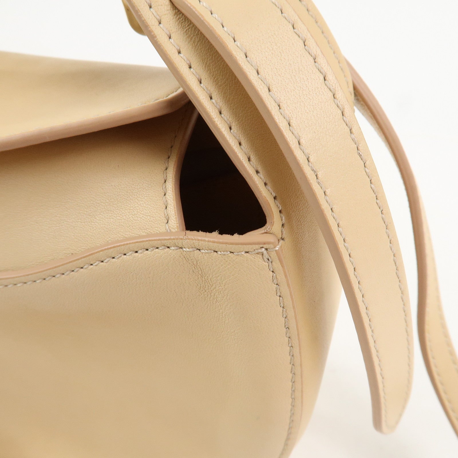 Chloe Kiss Logo Leather 2way Bag Hand Bag Shoulder Bag Beige