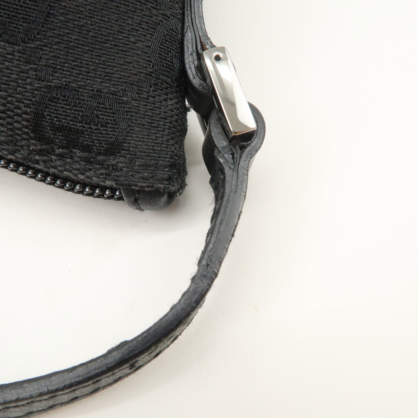 GUCCI Boat Bag GG Canvas Leather Hand Bag Pouch Black 07198