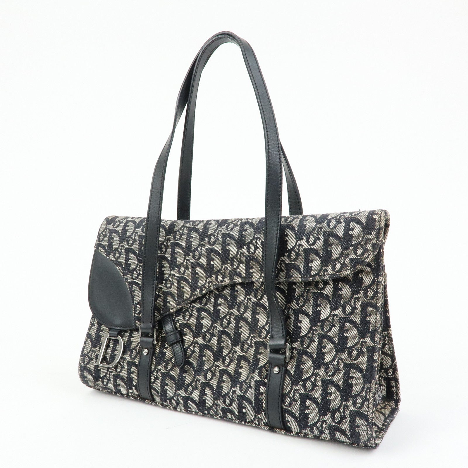 Christian Dior Trotter Saddle Jacquard Leather Shoulder Bag Black