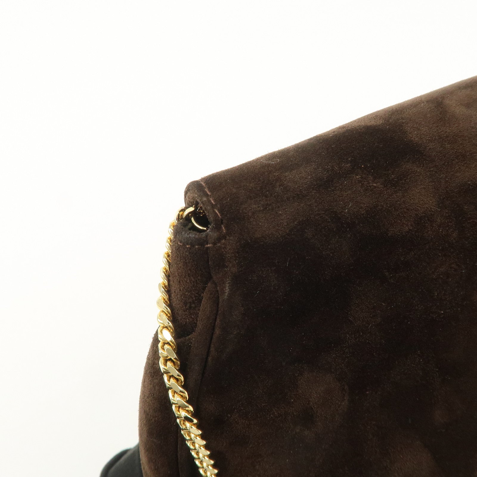 Ferragamo Suede Chain Shoulder Bag Dark Brown