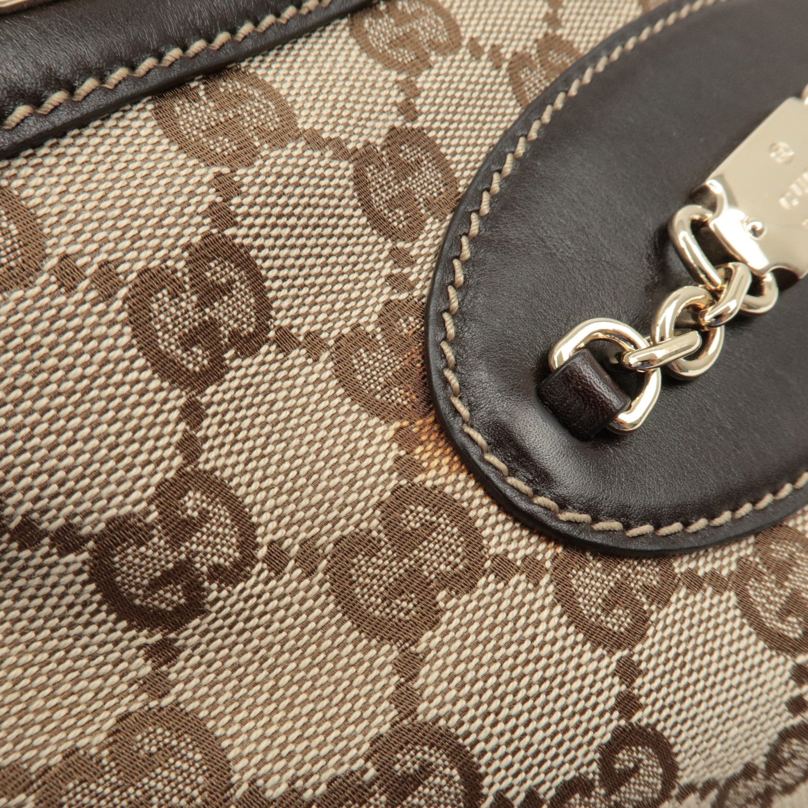 GUCCI GG Canvas Leather Tote Bag Hand Bag Beige Dark Brown 145994 Used