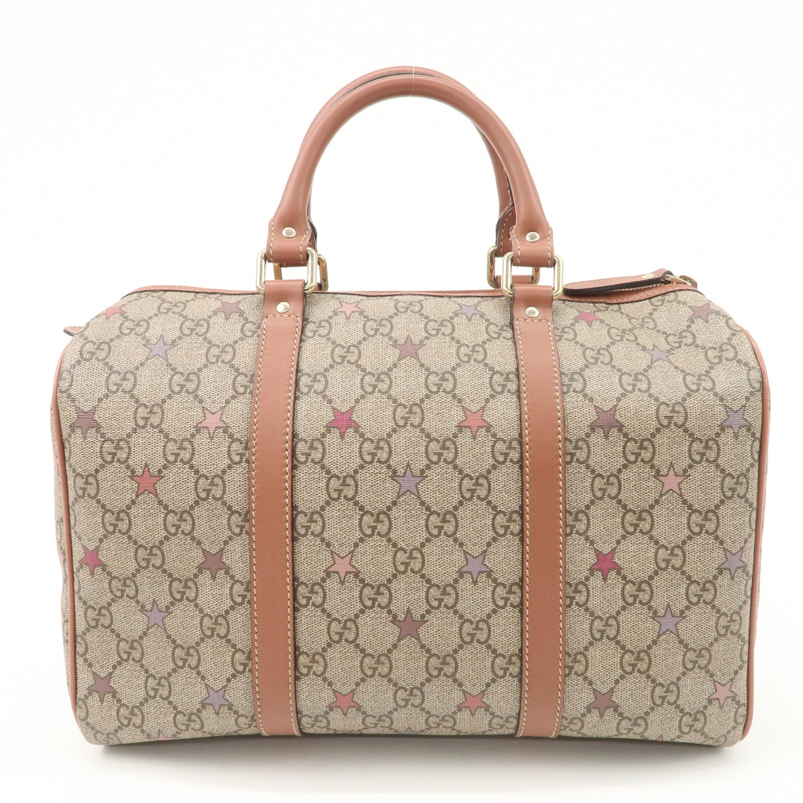 GUCCI GG Supreme Leather Boston Bag Beige Brown Star 193603