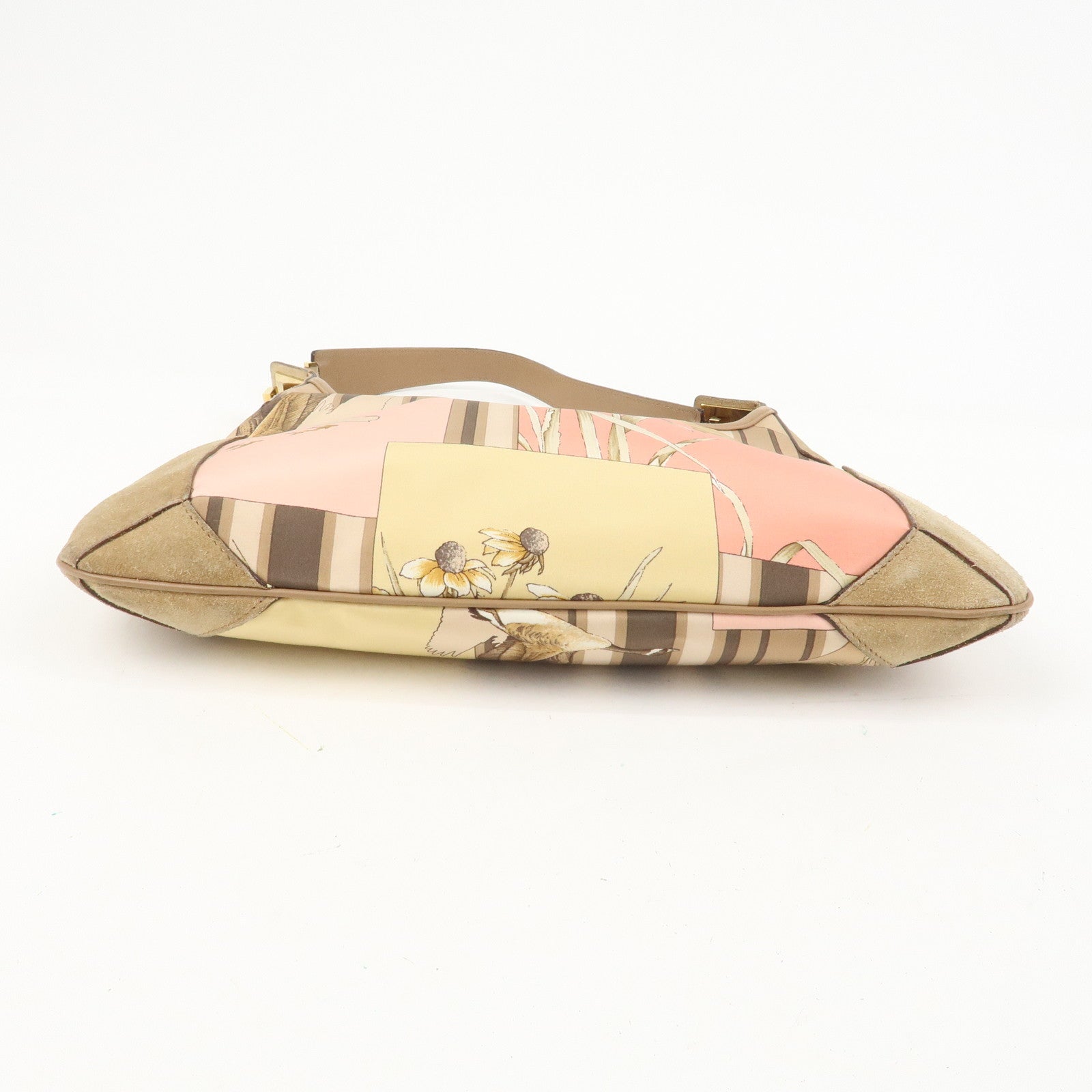 Ferragamo Nylon Leather Shoulder Bag Brown Pink Gold