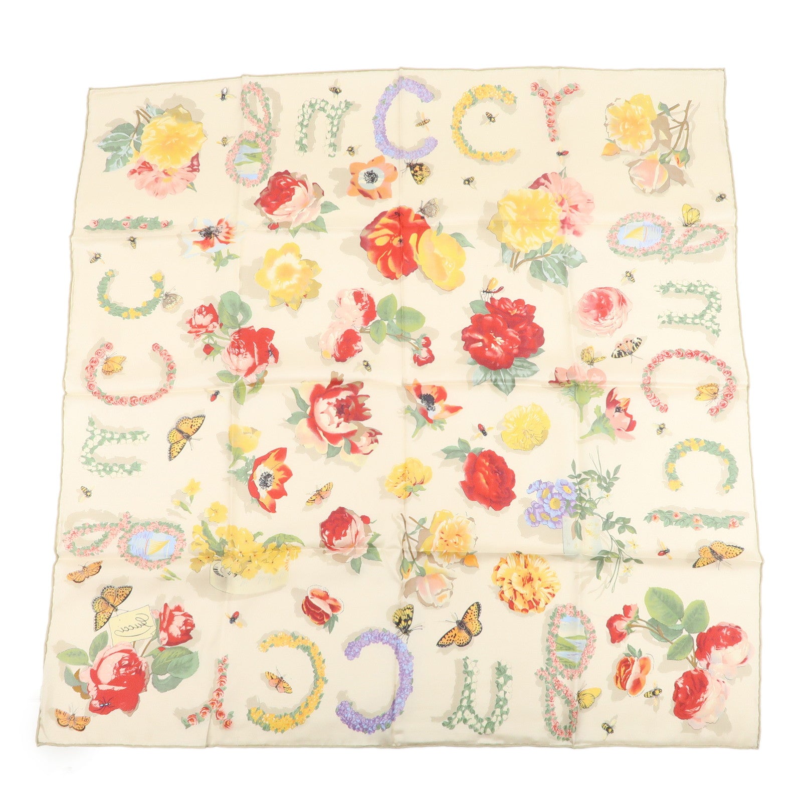 GUCCI Silk 100% Botanical Scarf Beige Multicolor