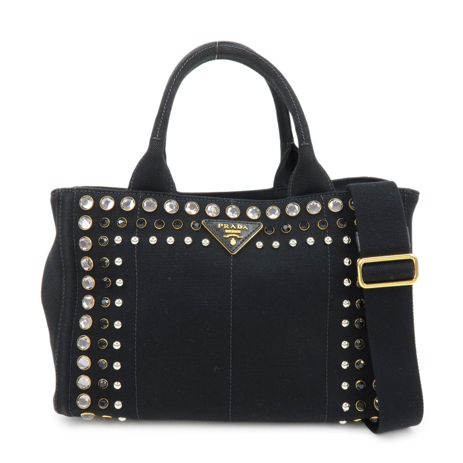 PRADA Canapa Mini Canvas 2Way Bag Hand Bag Black 1BG439