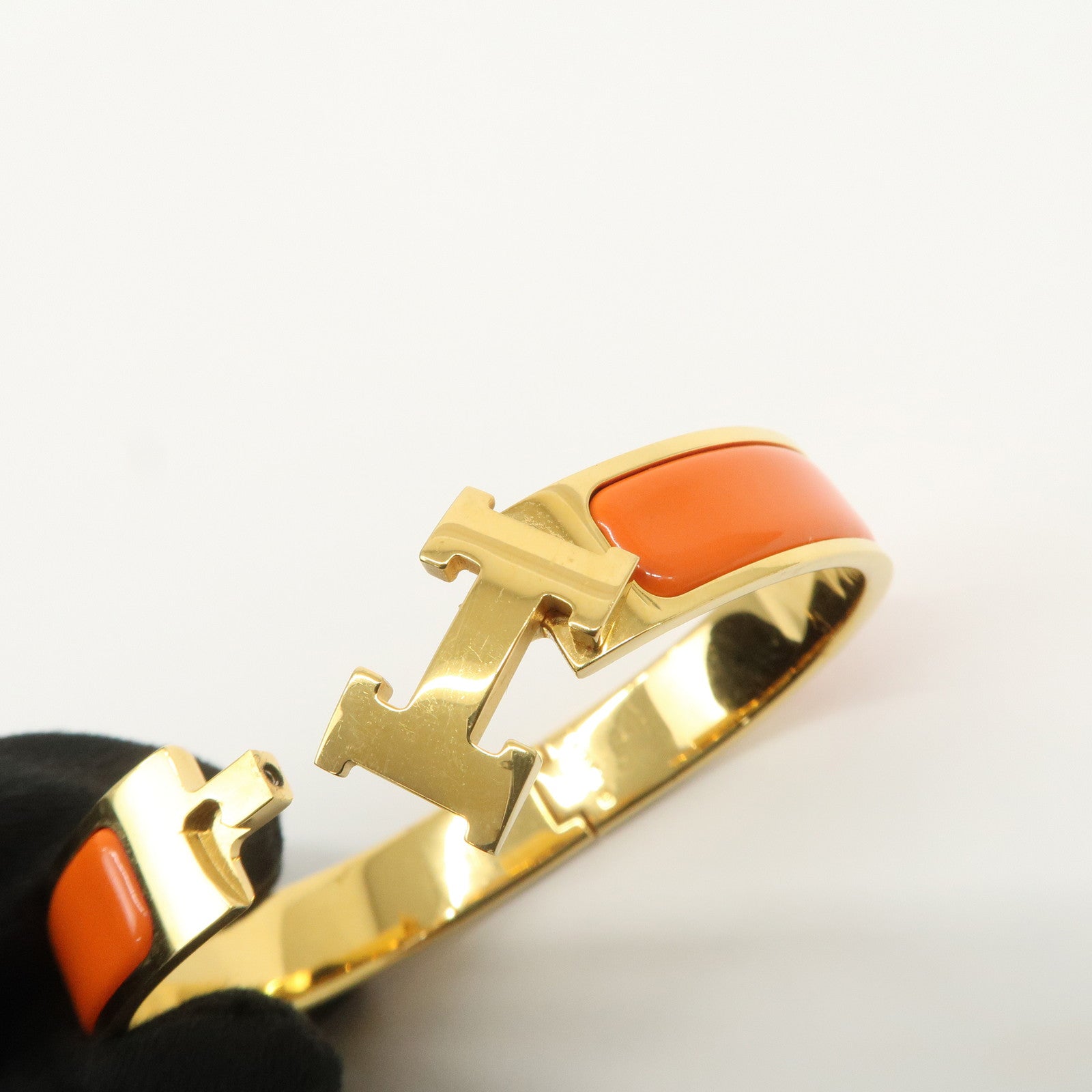 HERMES Clik Clac PM H Logo Metal Bracelet Gold Orange
