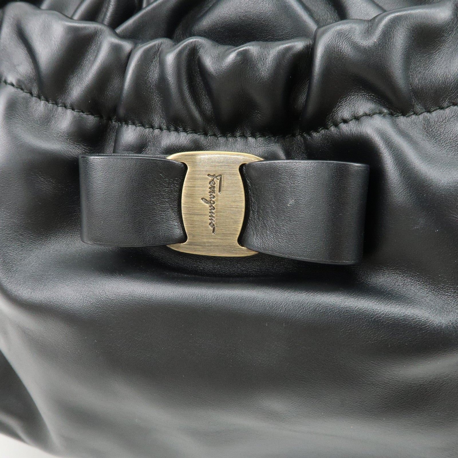 Ferragamo Vara Ribbon Leather 2Way Bag Hand Bag Shoulder Bag Black