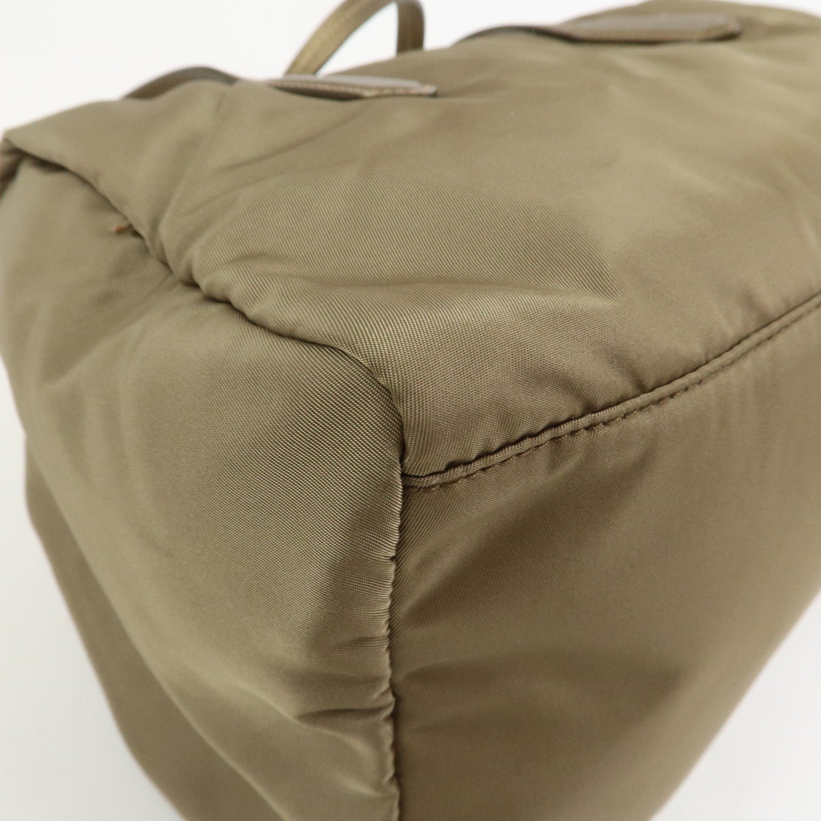 PRADA Logo Nylon Saffiano Leather Shoulder Bag Hand Bag Khaki