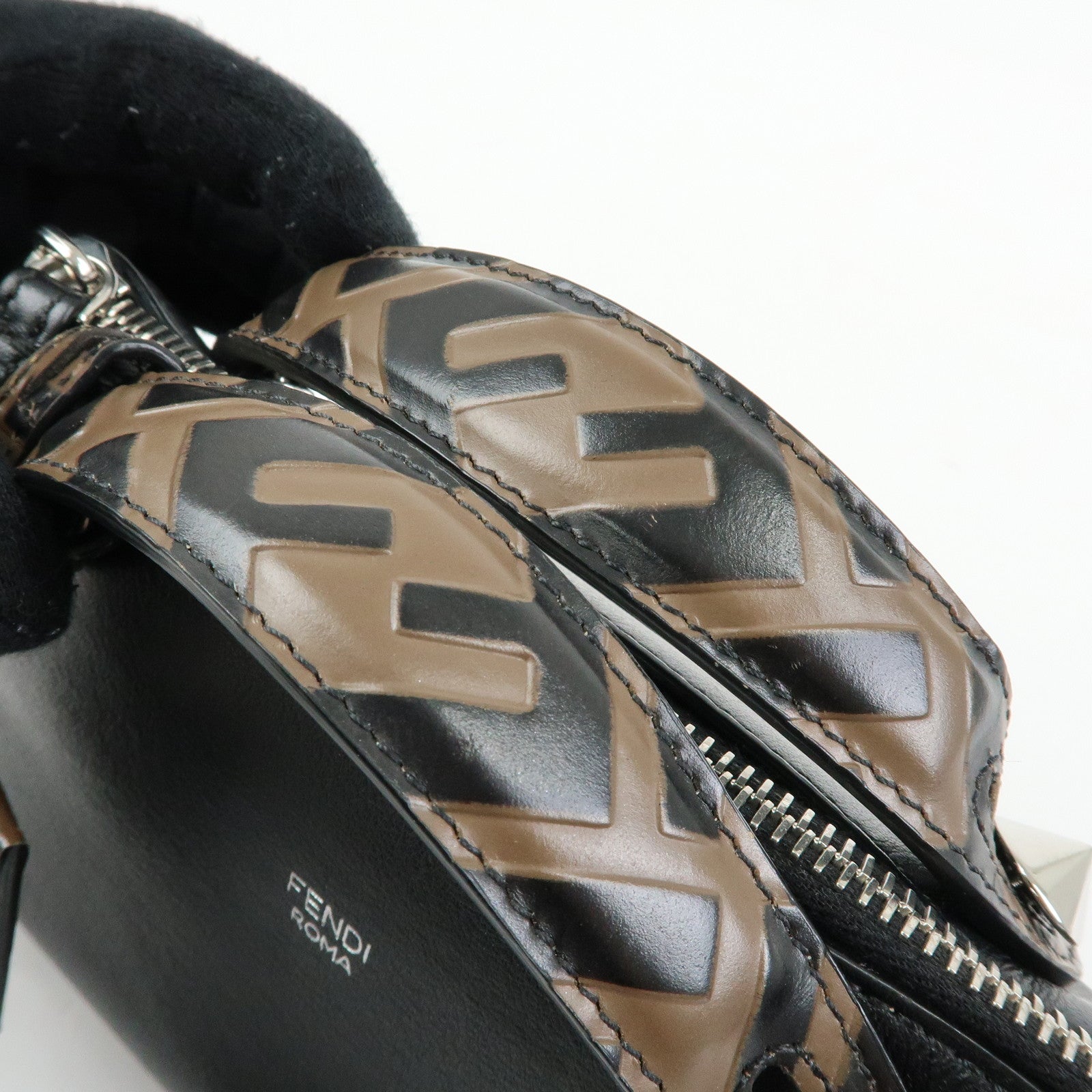 FENDI By The Way Zucca Leather 2Way Shoulder Bag Black Brown 8BL145