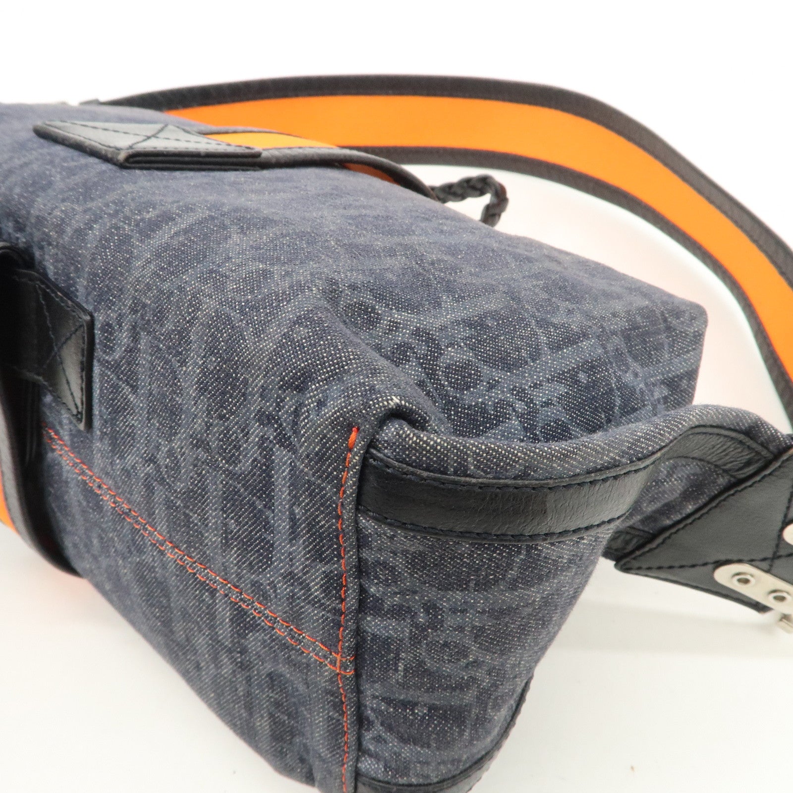 Christian Dior Flight Line Trotter Denim Leather Shoulder Bag