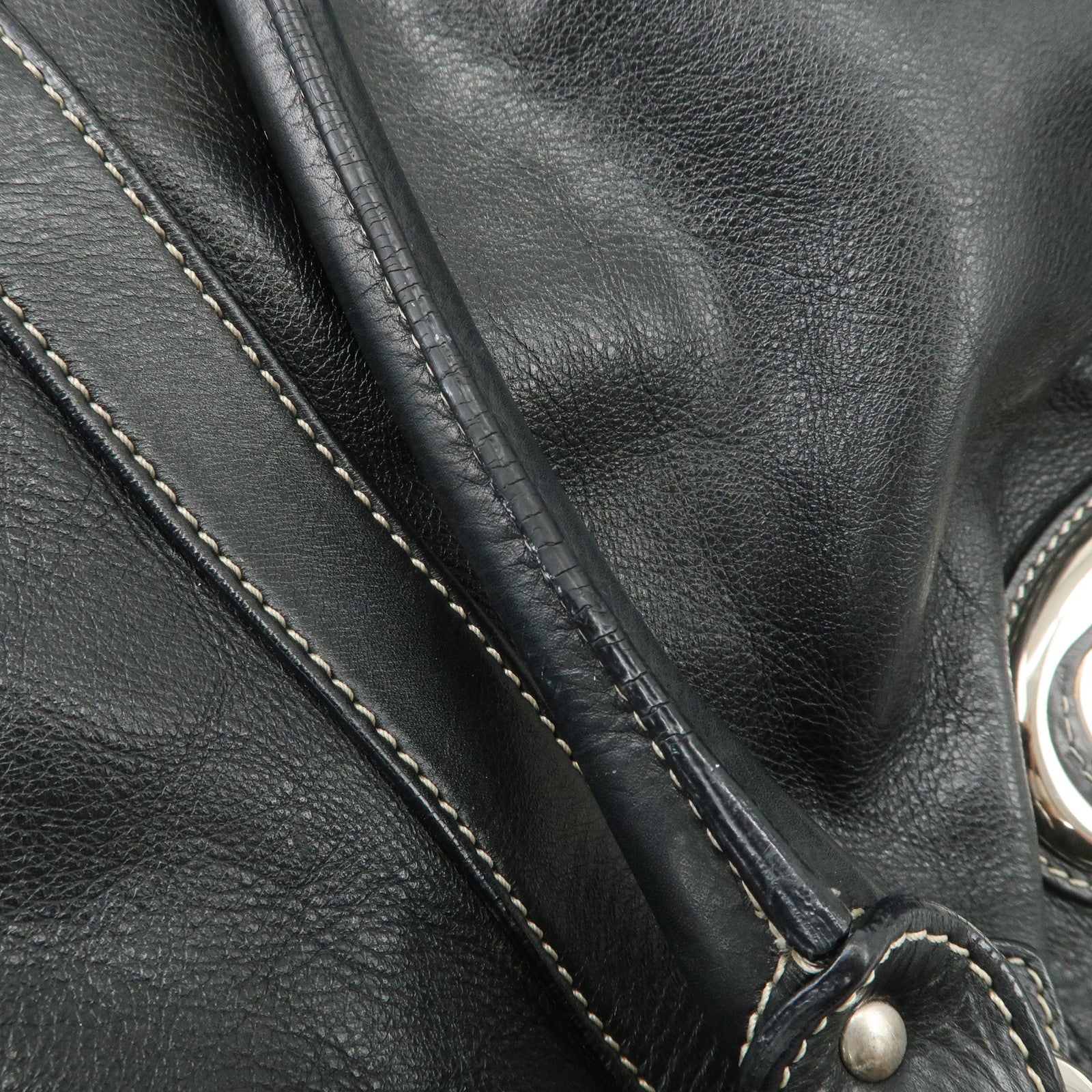 Christian Dior Leather Shoulder Bag Hand Bag Black Silver HDW
