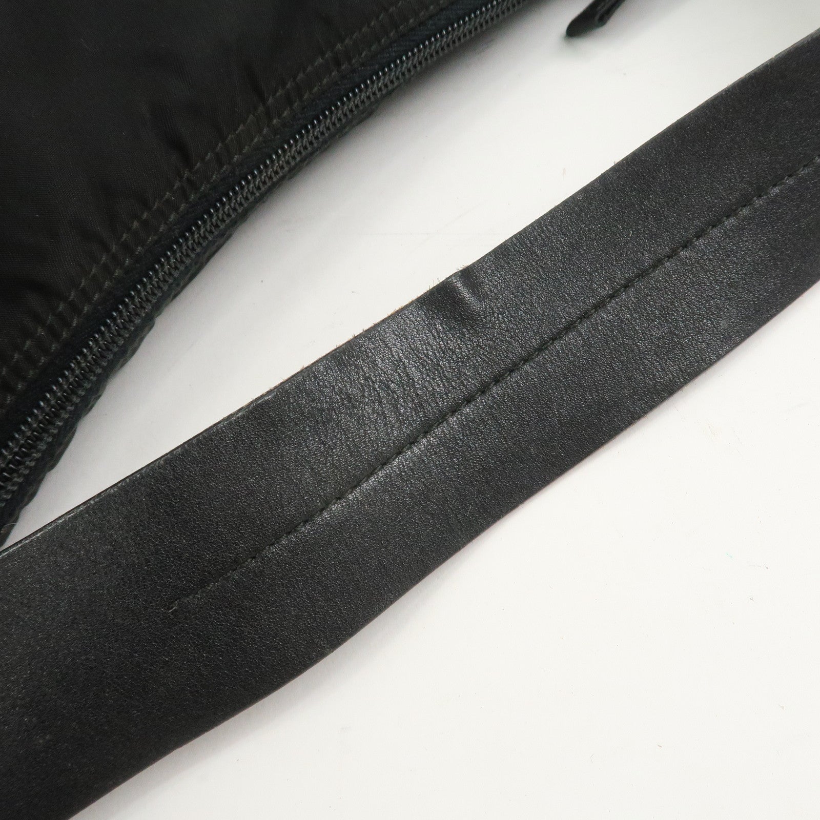 PRADA Triangle Logo Nylon Leather Shoulder Bag Hand Bag Black