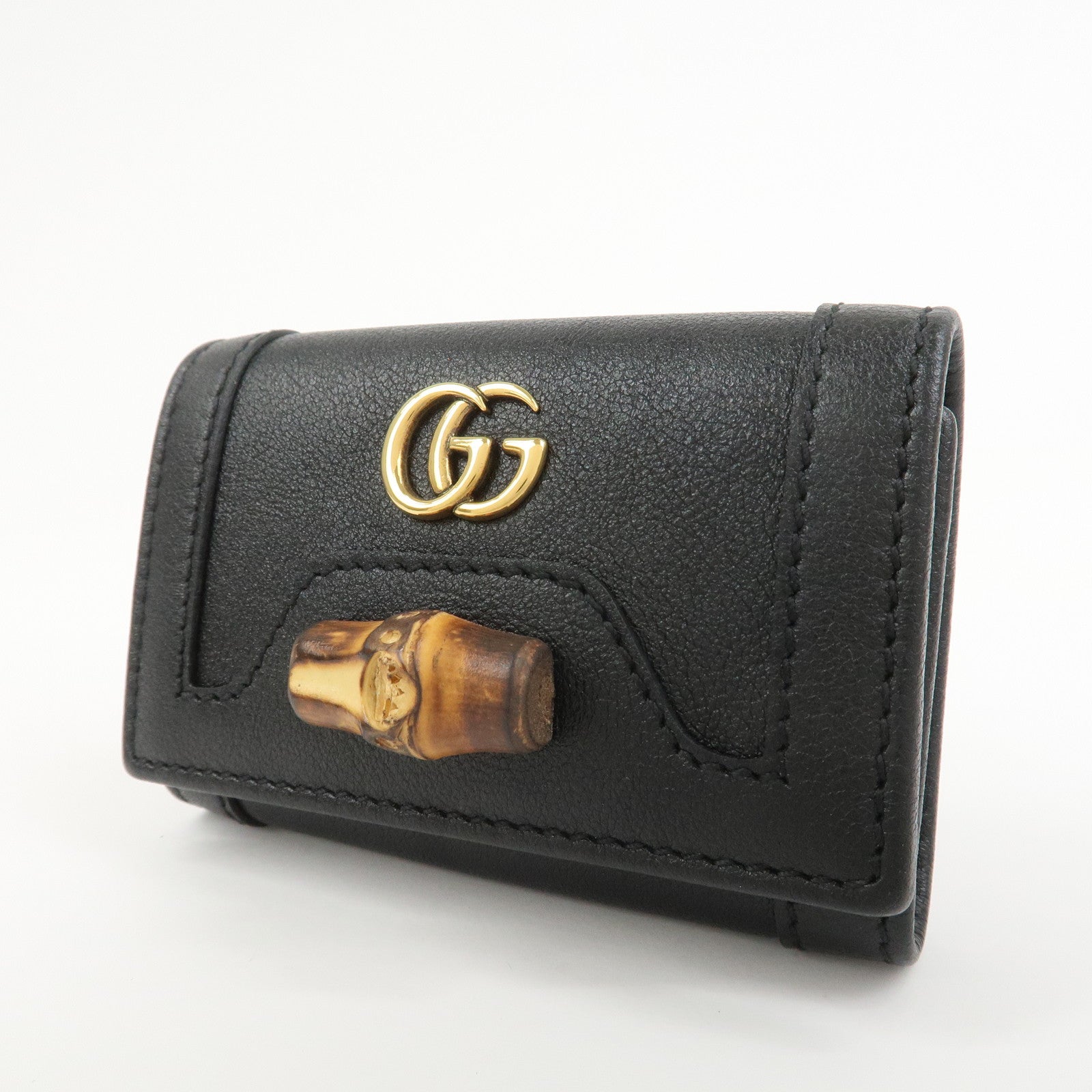 GUCCI GG Marmont Bamboo Leather 6 Key Rings Key Case Black 658636