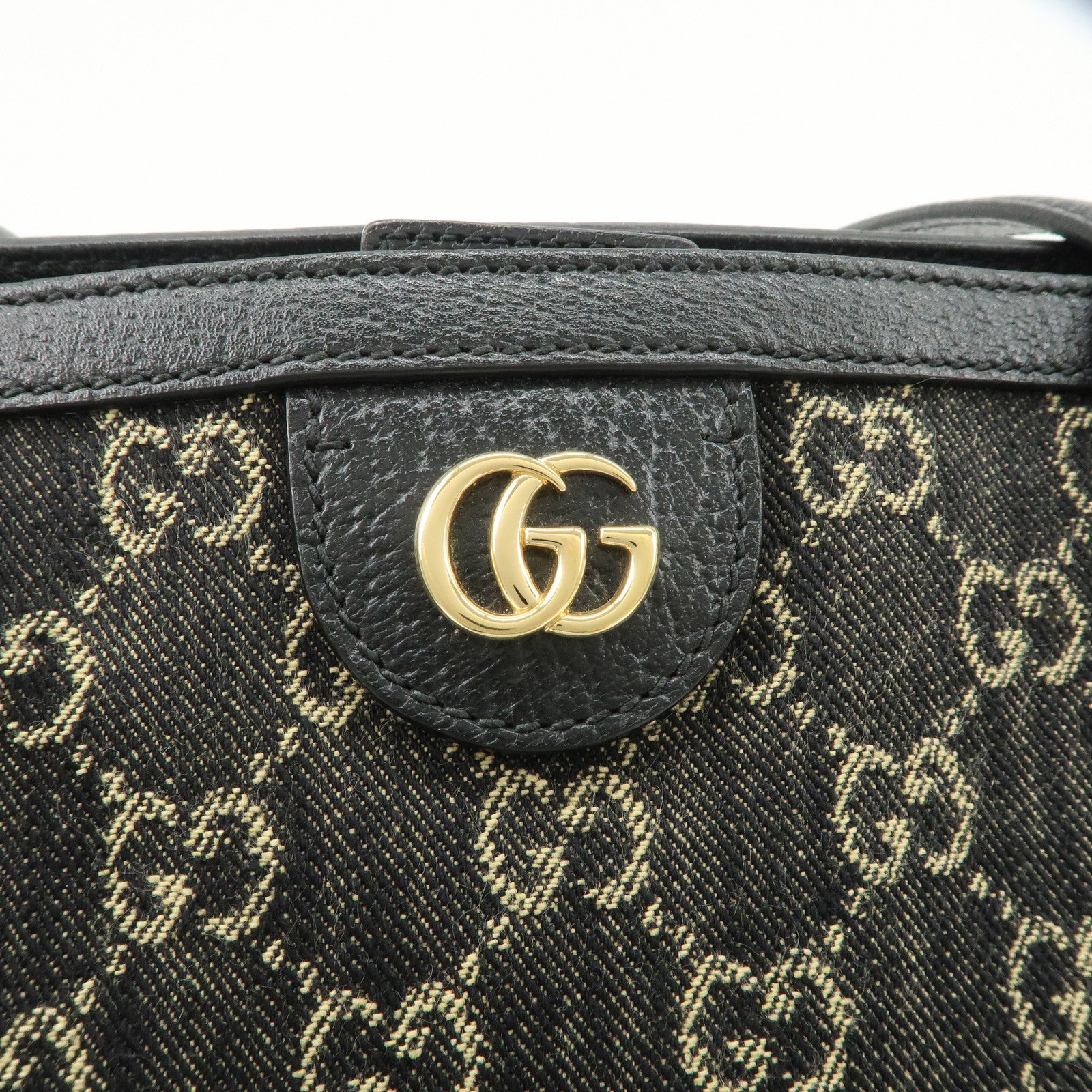 GUCCI GG Canvas Denim Medium Tote Bag Shoulder Bag Black 631685