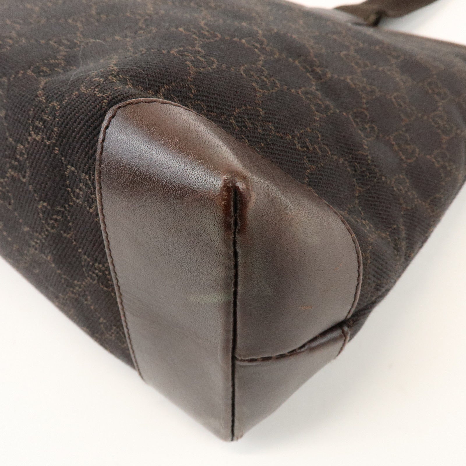 GUCCI GG Canvas Leather Tote Bag Shoulder Bag Dark Brown 34339