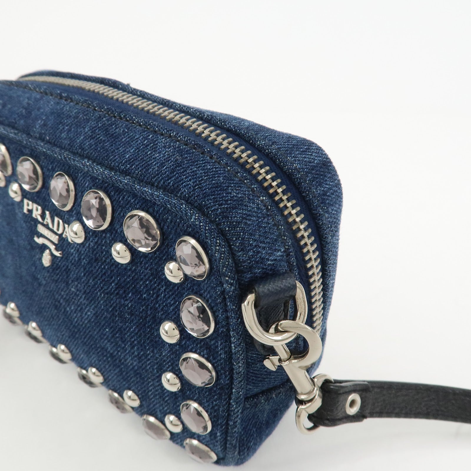 PRADA Logo Denim Leather Mini Shoulder Bag Camera Bag 1N1674