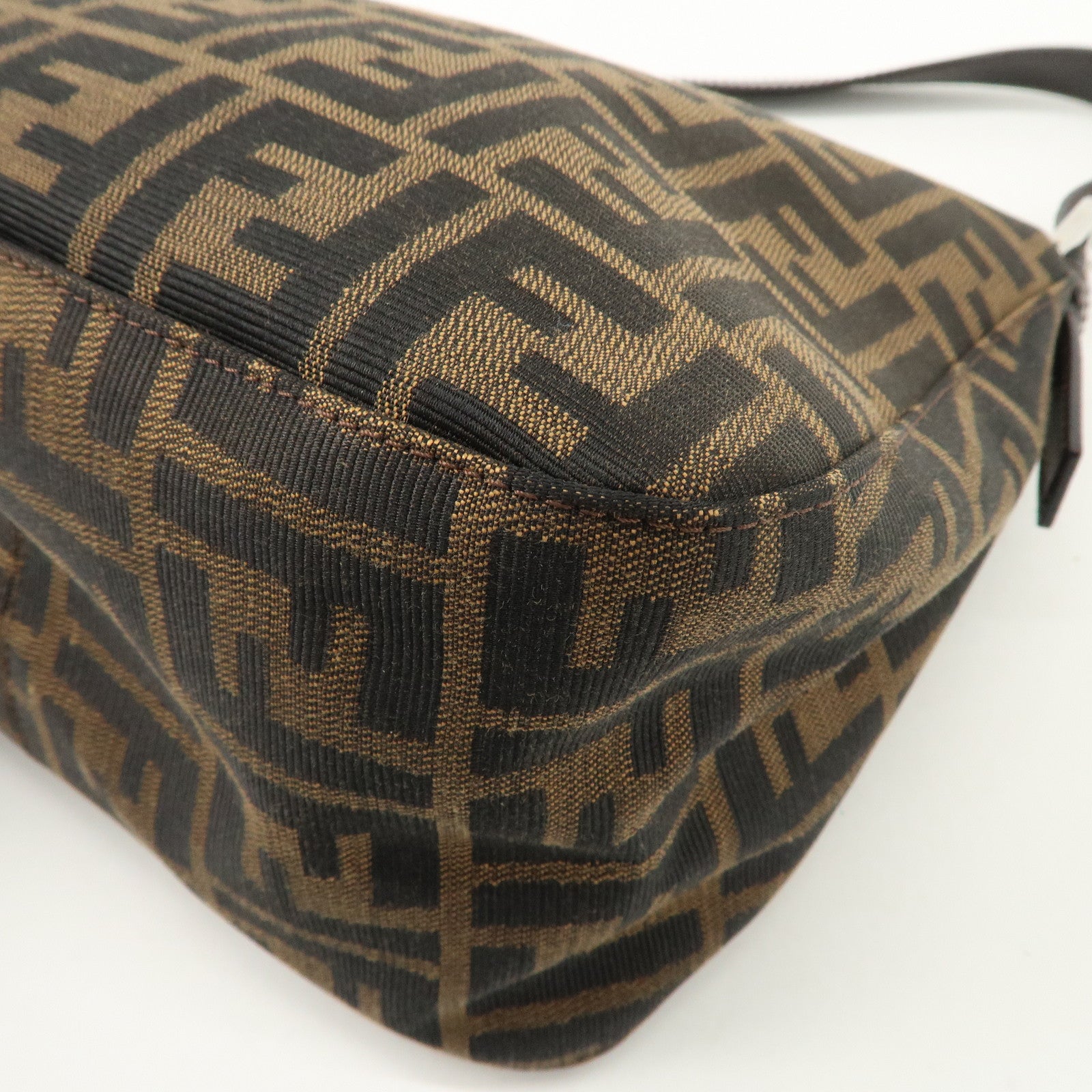 FENDI Zucca Canvas Leather Shoulder Bag Hand Bag Brown Black 26426 Used
