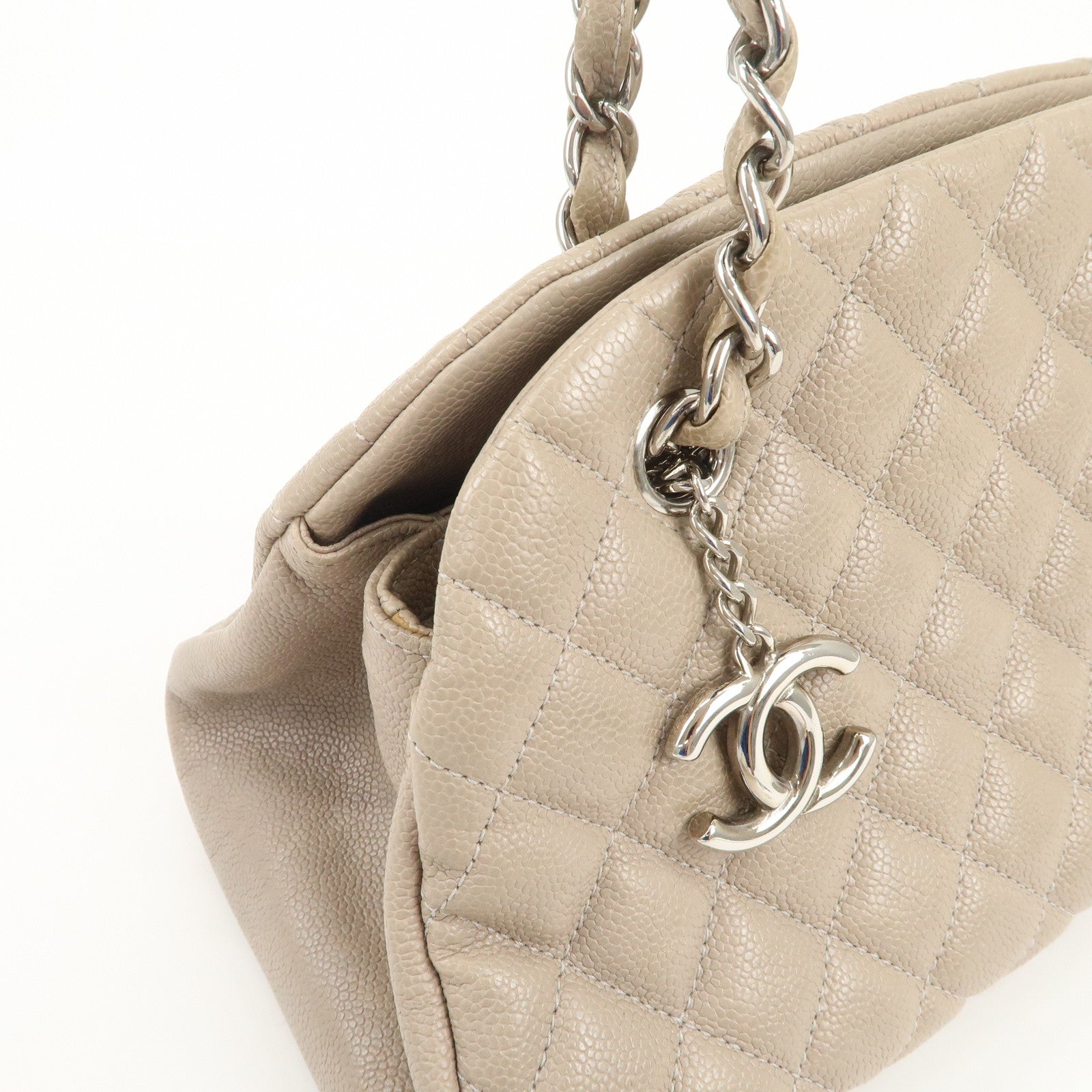 CHANEL Mademoiselle Caviarskin Shoulder Bag Hand Bag Greige Silver