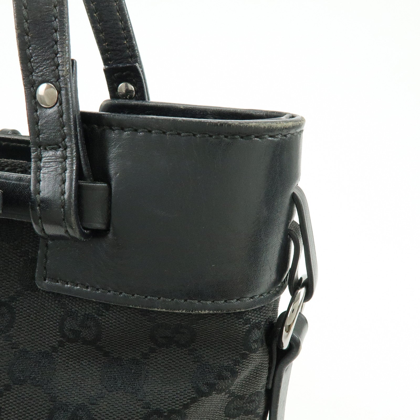 GUCCI GG Monogram Canvas Leather Tote Bag Hand Bag Black 107757