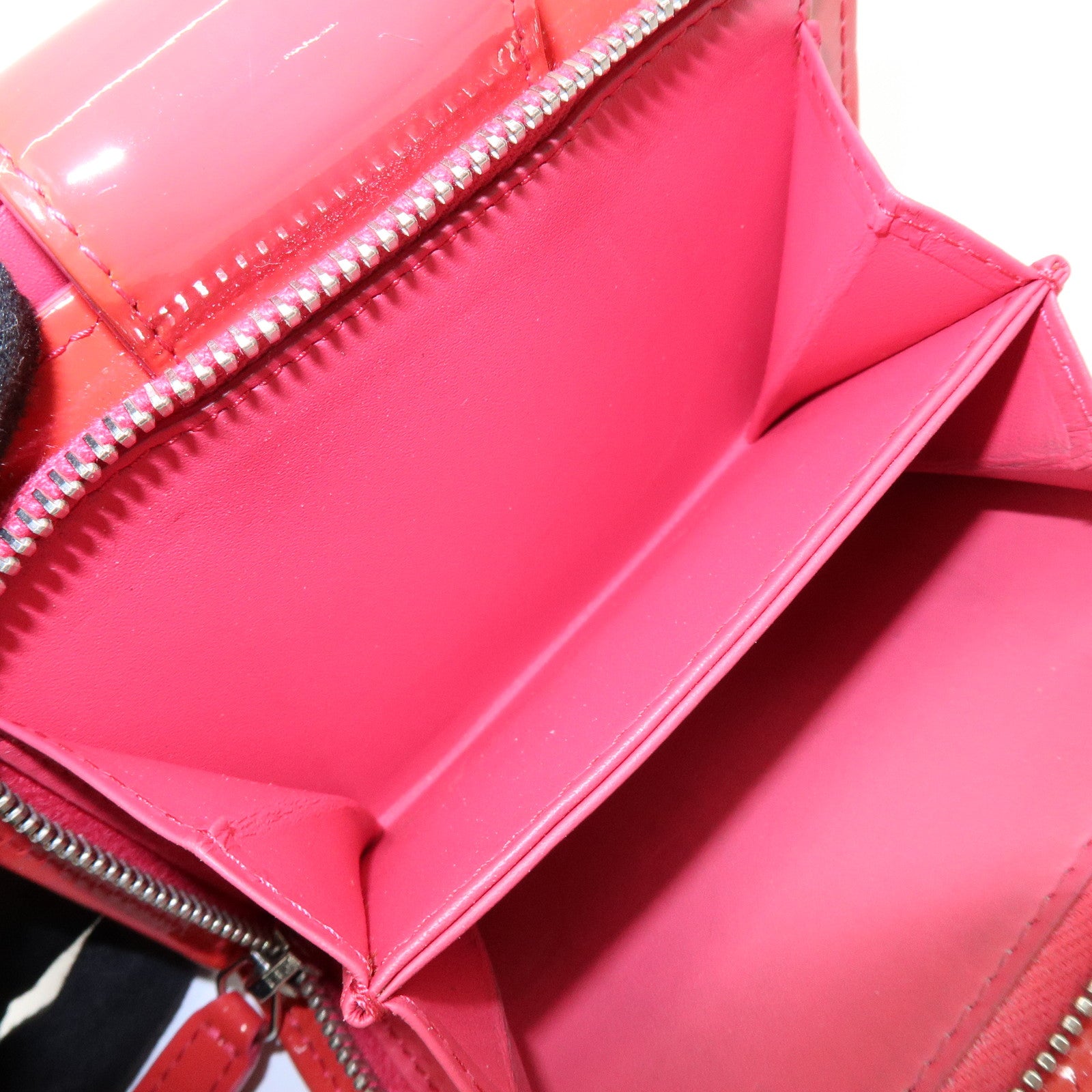 CHANEL COCO Mark Bicolore Patent Leather Compact Wallet Red