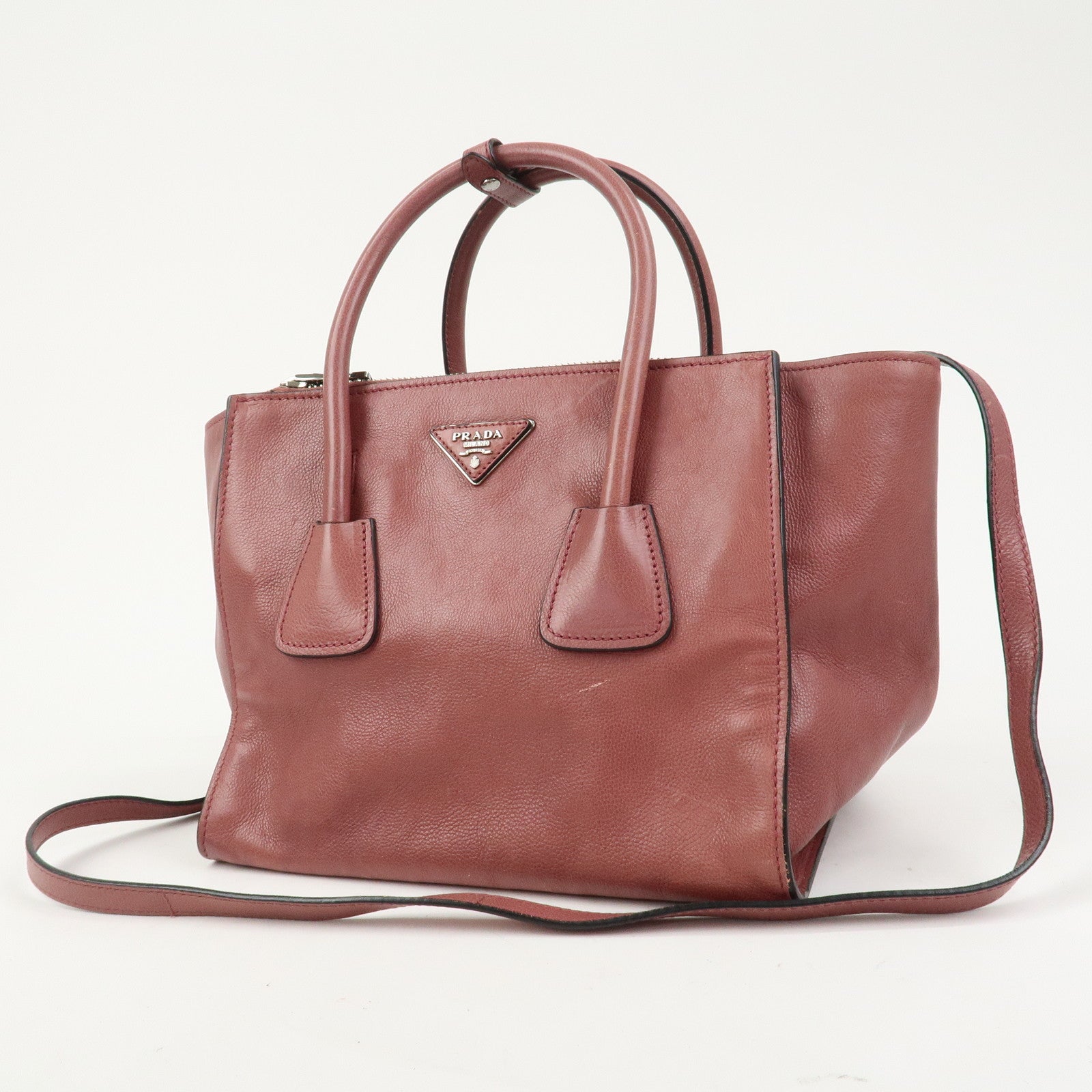 PRADA Triangle Logo Leather 2Way Bag Tote Bag Hand Bag Pink B2625M