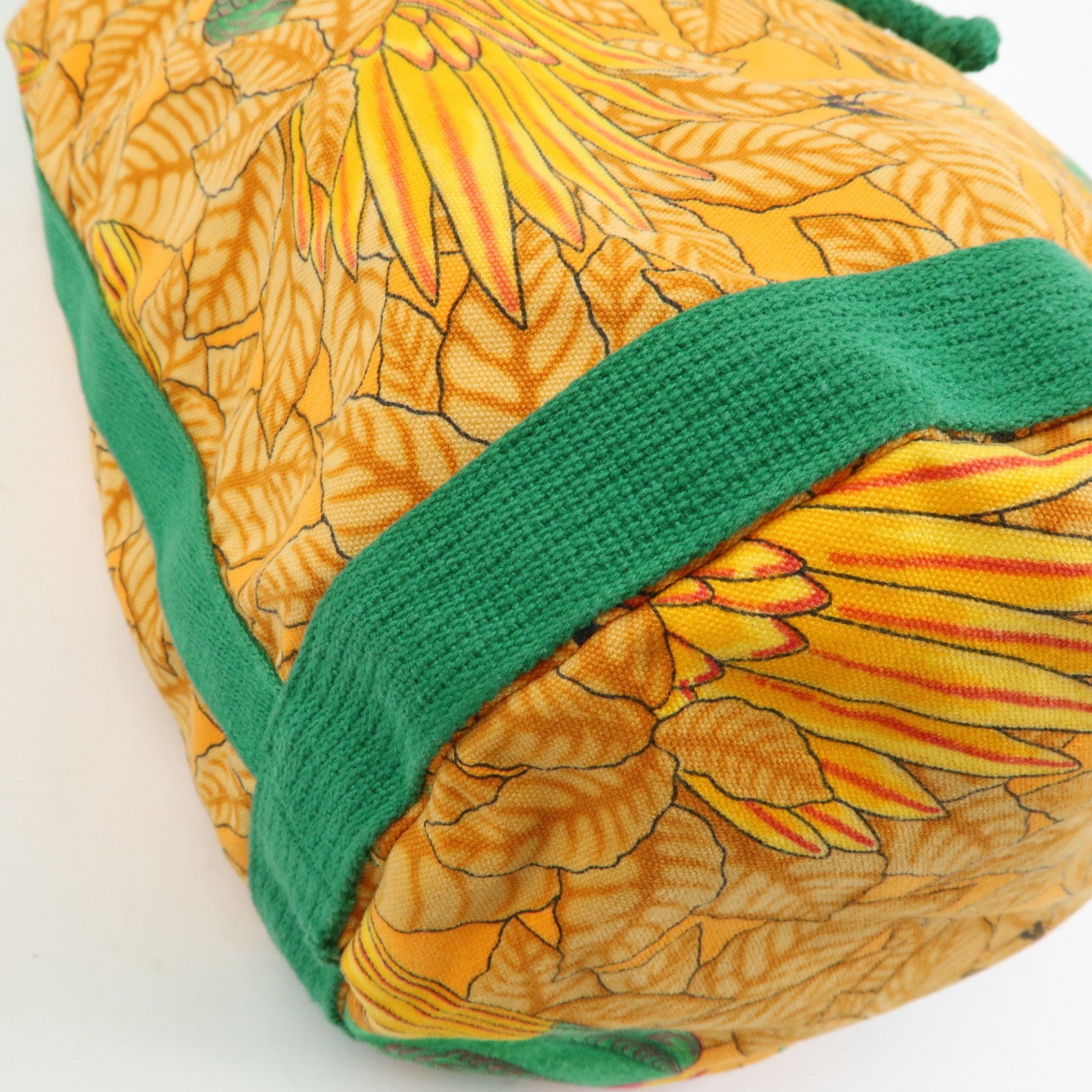 HERMES Canvas Drawstring Shoulder Bag Crossbody Bag Orange Green