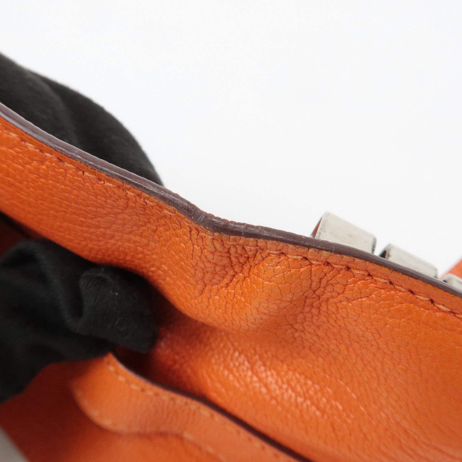 HERMES Shable Bean Leather 4 Rings Key Case I Stamped Orange