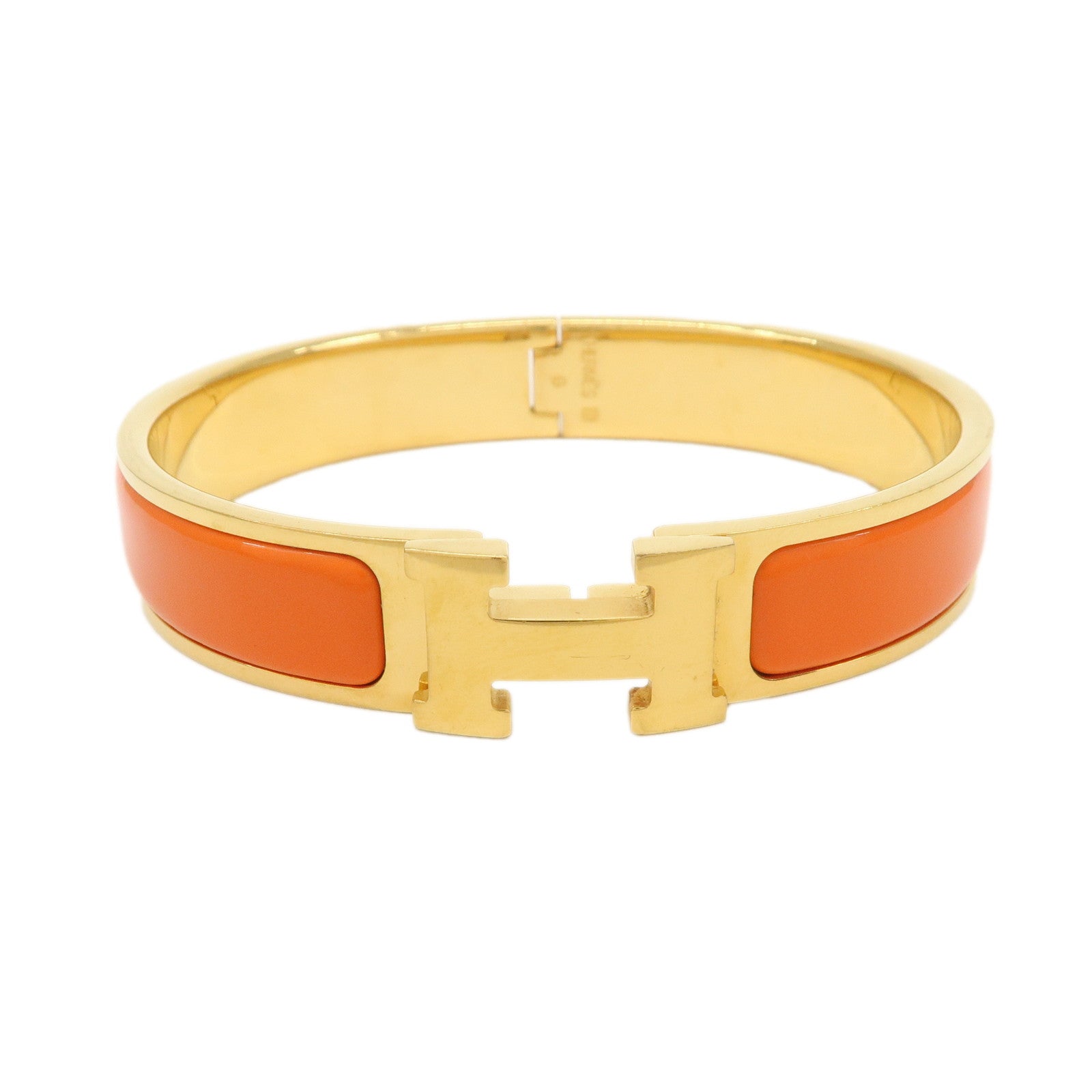HERMES Clik Clac PM H Logo Metal Bracelet Gold Orange