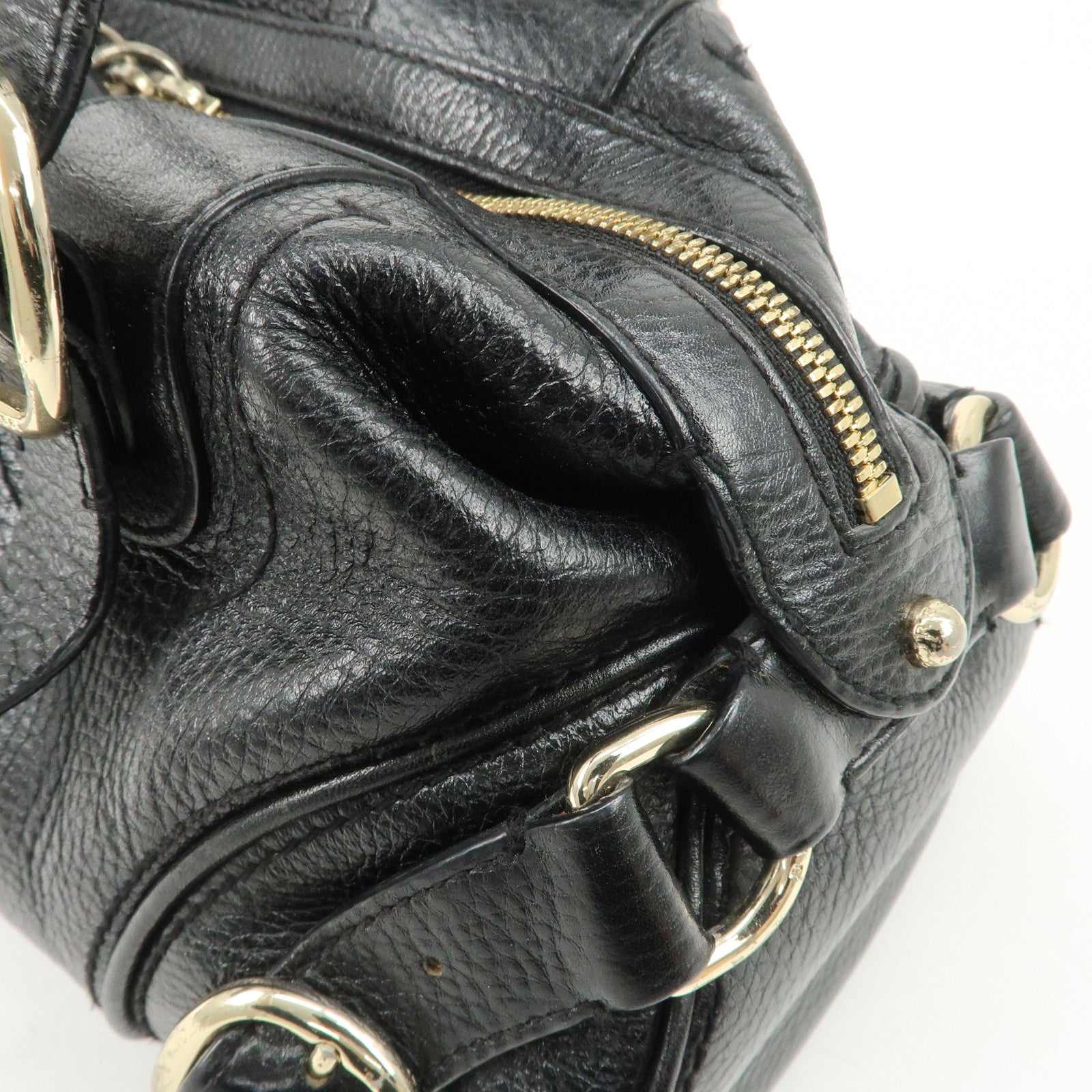 BURBERRY Leather Boston Bag Hand Bag Black Silver HDW