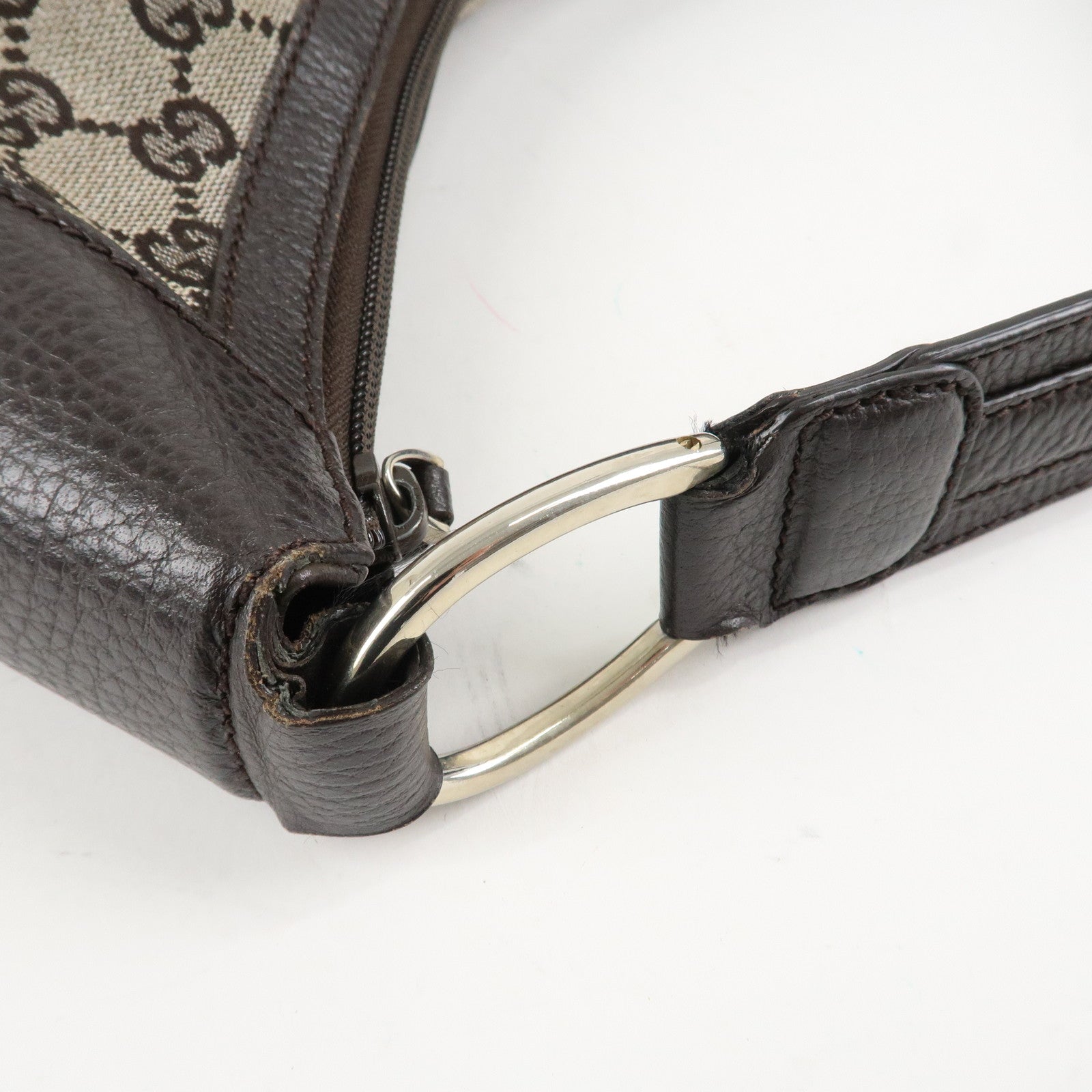 GUCCI GG Canvas Leather Shoulder Bag Hand Bag Brown 257297 Used