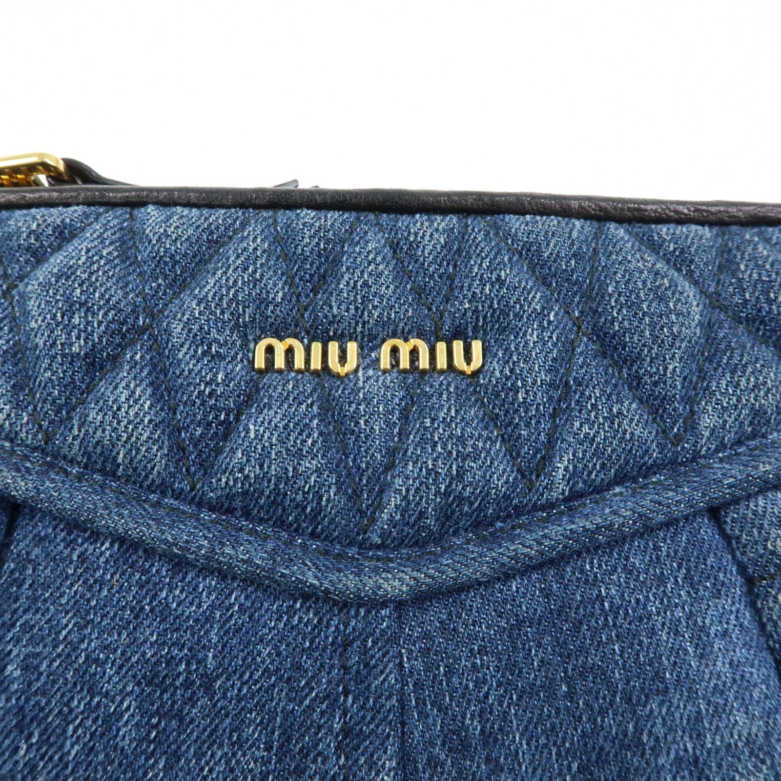 MIU MIU Denim Leather Chain Biker 2Way Bag Hand Bag Shoulder Bag RP0374