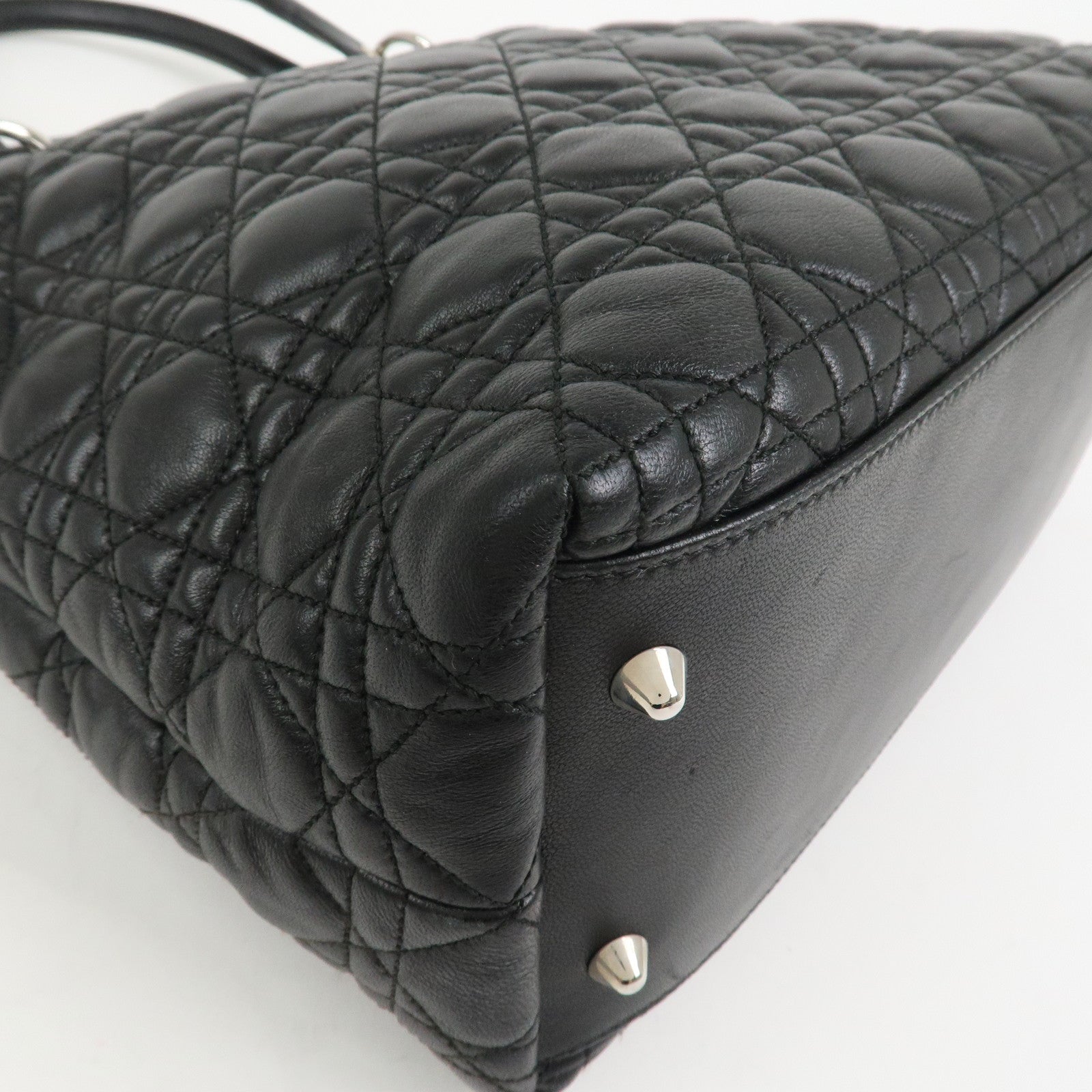 Christian Dior Lady Dior Cannage Leather Tote Bag Hand Bag Black
