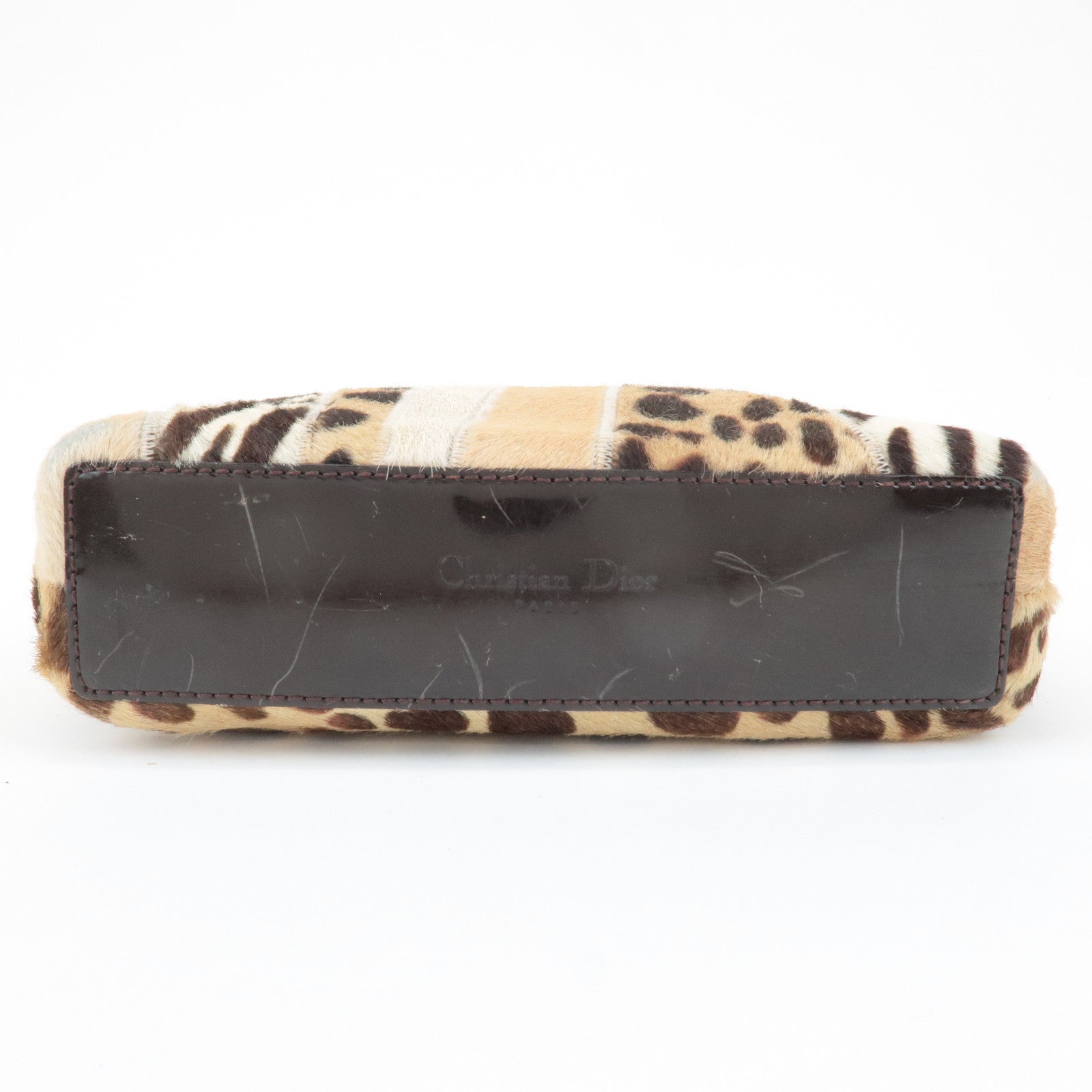 Christian Dior Leather Unborn Calf Tote Bag Leopard Beige Brown Used